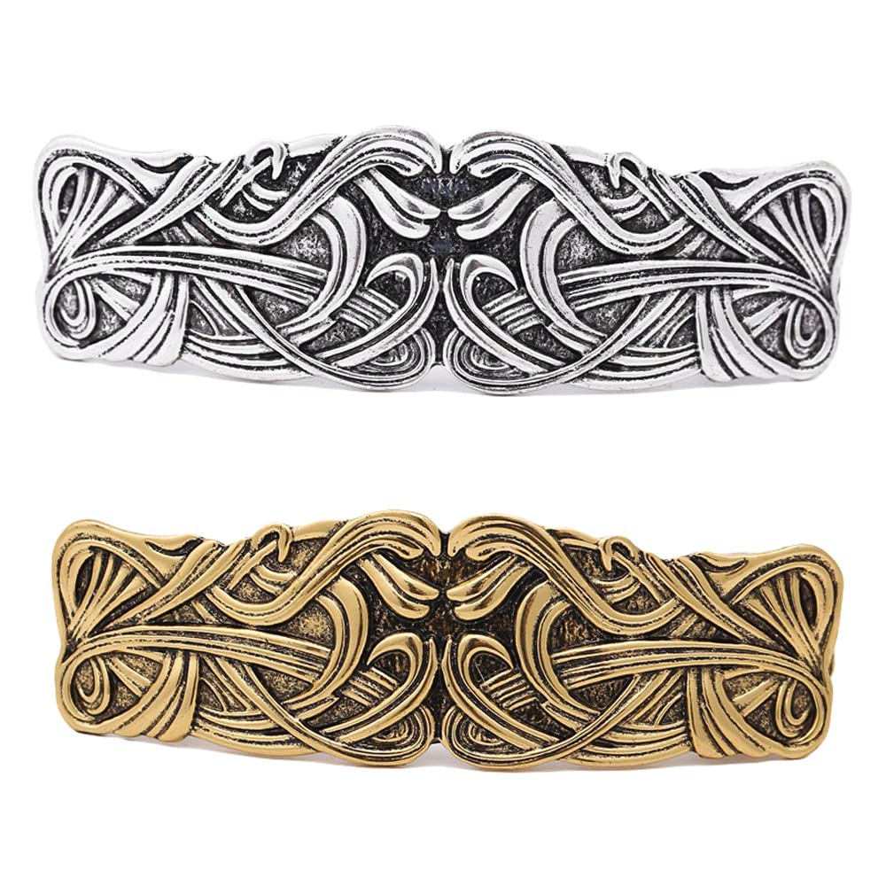 JKJF 2 Pcs Celtic Knot Barrette Vintage Hair Barrettes Metal French Hair Clips Engraved Headwear for Women Girls - Gold Silver Style 1 thumbnail 1