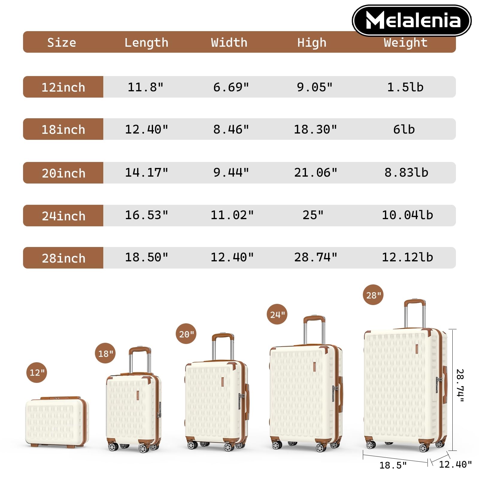 Melalenia Luggage Sets 7 Piece Hard Shell Carry on Suitcase with Spinner Wheels and TSA Lock, Lightweight Travel Duffel Bag for Women, Beige Brown: 7 Piece Set(DB/TB) Beige Brown