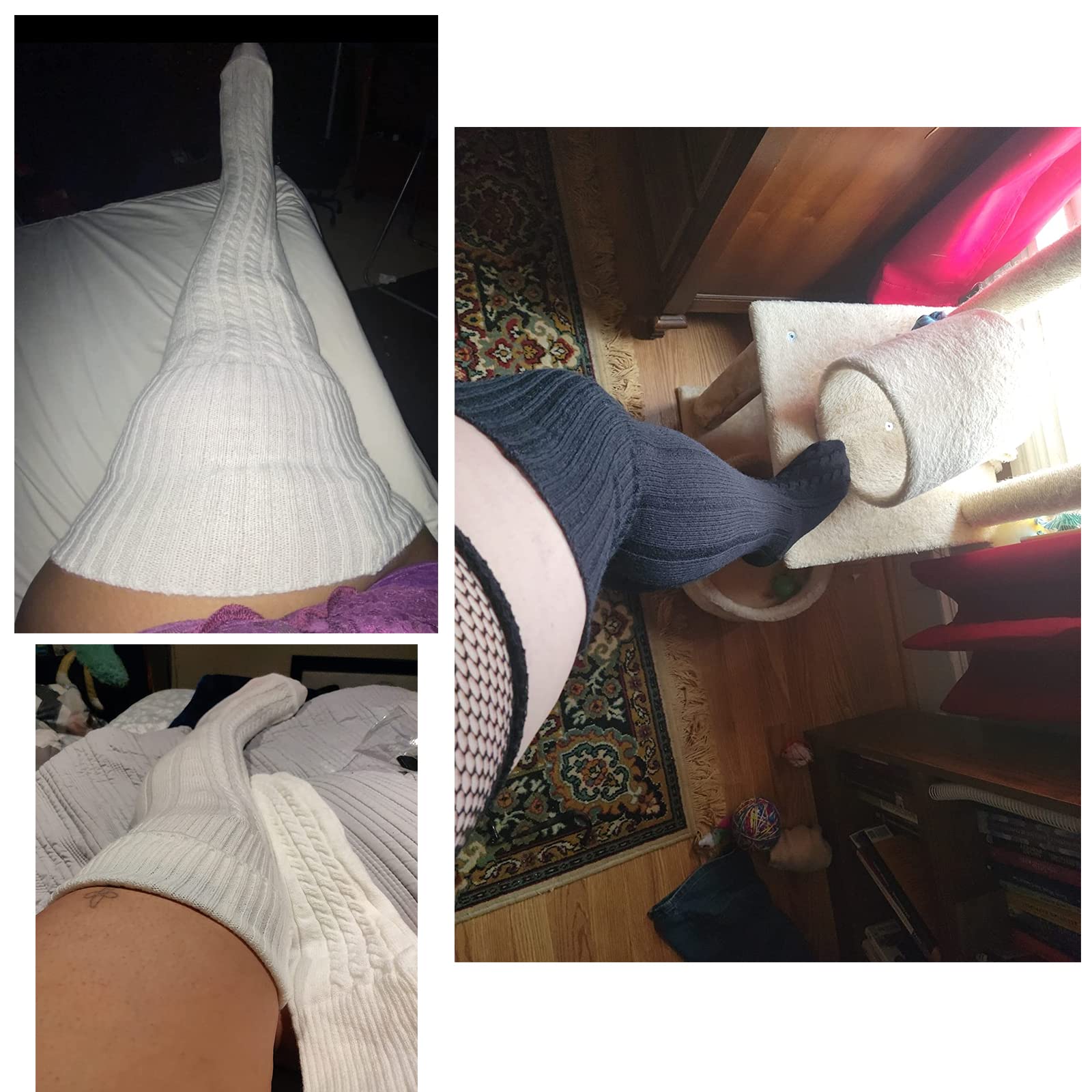 Wool Plus Size Thigh High Socks For Thick Thighs- Extra Long Womens Warm Cable Knit Over Knee Stockings Leg Warmers: One Size Plus White