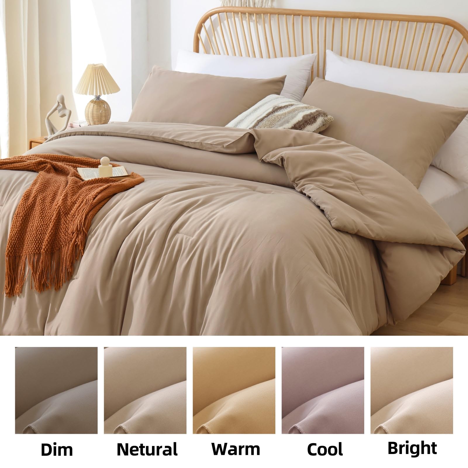 ROSGONIA Queen Comforter Set Oatmeal, 3pcs(1 Boho Oatmeal Comforter & 2 Pillowcases) All Season Soft Bedding Lightweight Bedspread Blanket Quilt: Full Comforter 79"x90" Taupe