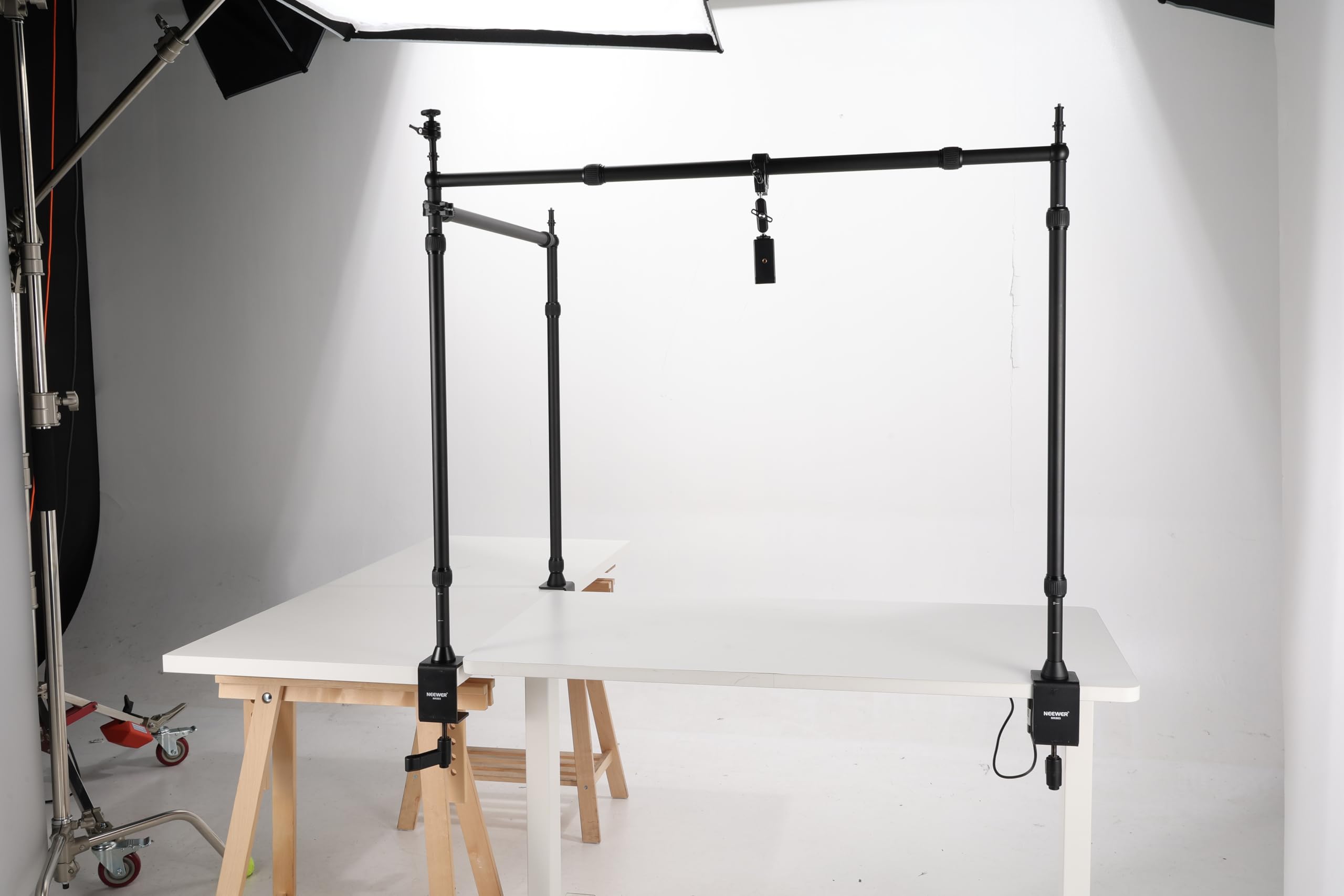 NEEWER Overhead Camera Mount Rig with 2 Ball Heads, Super Clamp/Mobile Phone Holder/Camera Desk Mount, Multi Device Mount, Platform Overhead Tripod, Adjustable Height Width, Max Load 12 kg, NK002: Overhead Rig with 3 C Clamp Stand