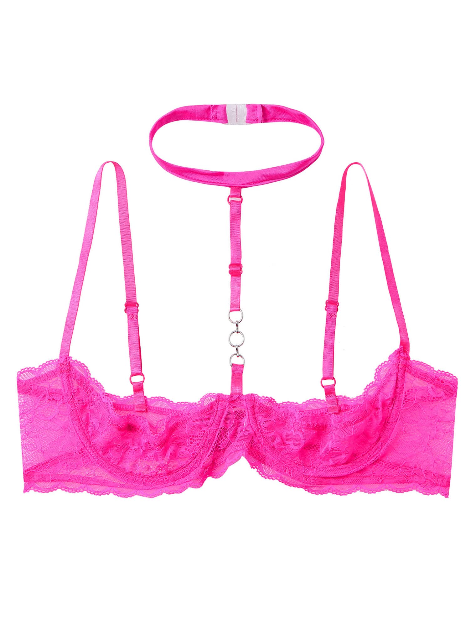 Hularka Women's Mesh Sheer Lace Unlined Bra Halter Neck Shelf Bra Push Up Brassiere Lingerie