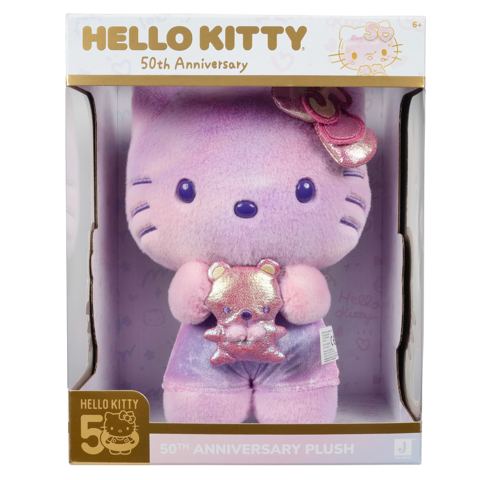 Hello Kitty and Friends, 50th Anniversary 8-inch Hello Kitty Plush with 50th Anniversary Teddy Bear - 5 Decades of Friendship - Officially Licensed Sanrio Product from Jazwares