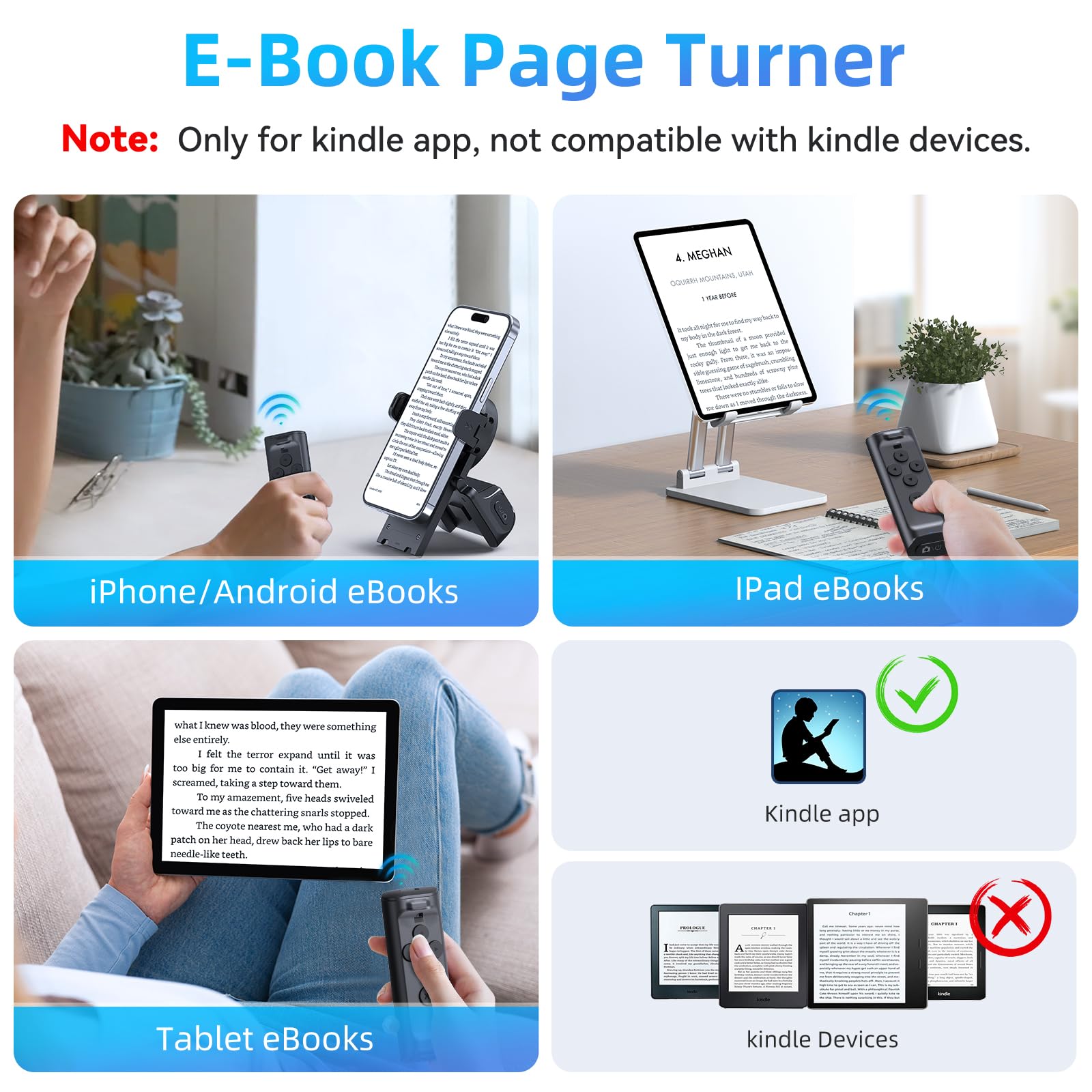 MILOUZ Remote Control Scrolling for Tiktok with Phone Stand,Page Turner for Kindle App E-Book,Bluetooth Camera Shutter Remote for iPhone, Android,iOS,iPad,Tablet: Black