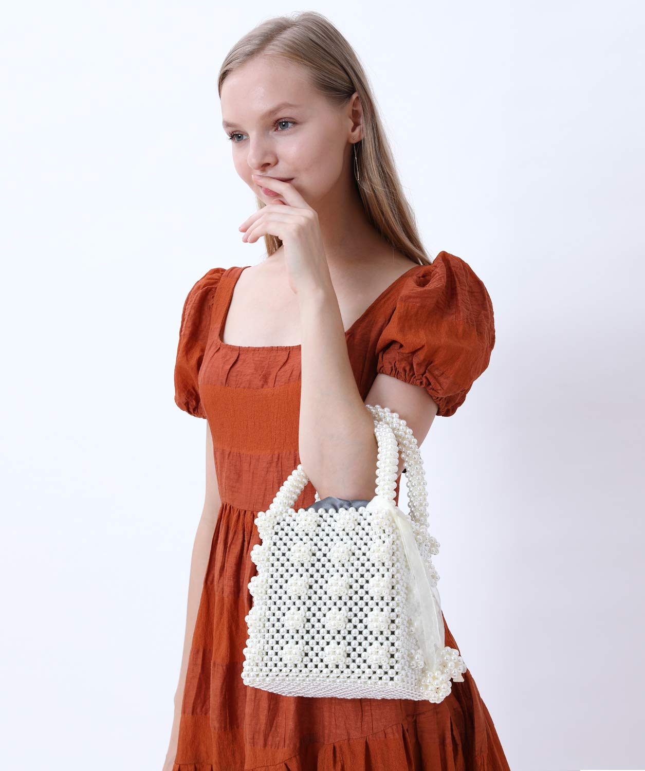 Miuco Womens Beaded Handbags Handmade Weave Crystal Pearl Tote Bags: Miuco Womens Beaded Handbags Handmade Weave Crystal Pearl Tote Bags