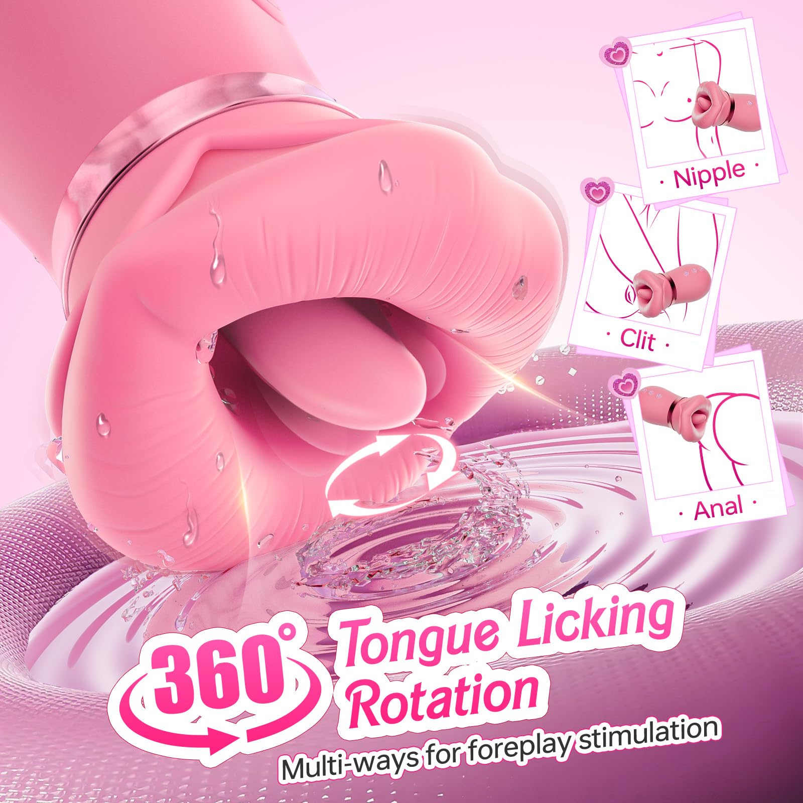 Vibrator Adult Sex Toys for Women - Sovokn 5IN1 Mouth Sucking Vibrator Rose Sex Toy, 10 Tongue Licking, 3 Auto & 1 Manual Sucking Adult Toys New APP, Clit Nipple Vibrator Female Couple Sex Toys,: Pink