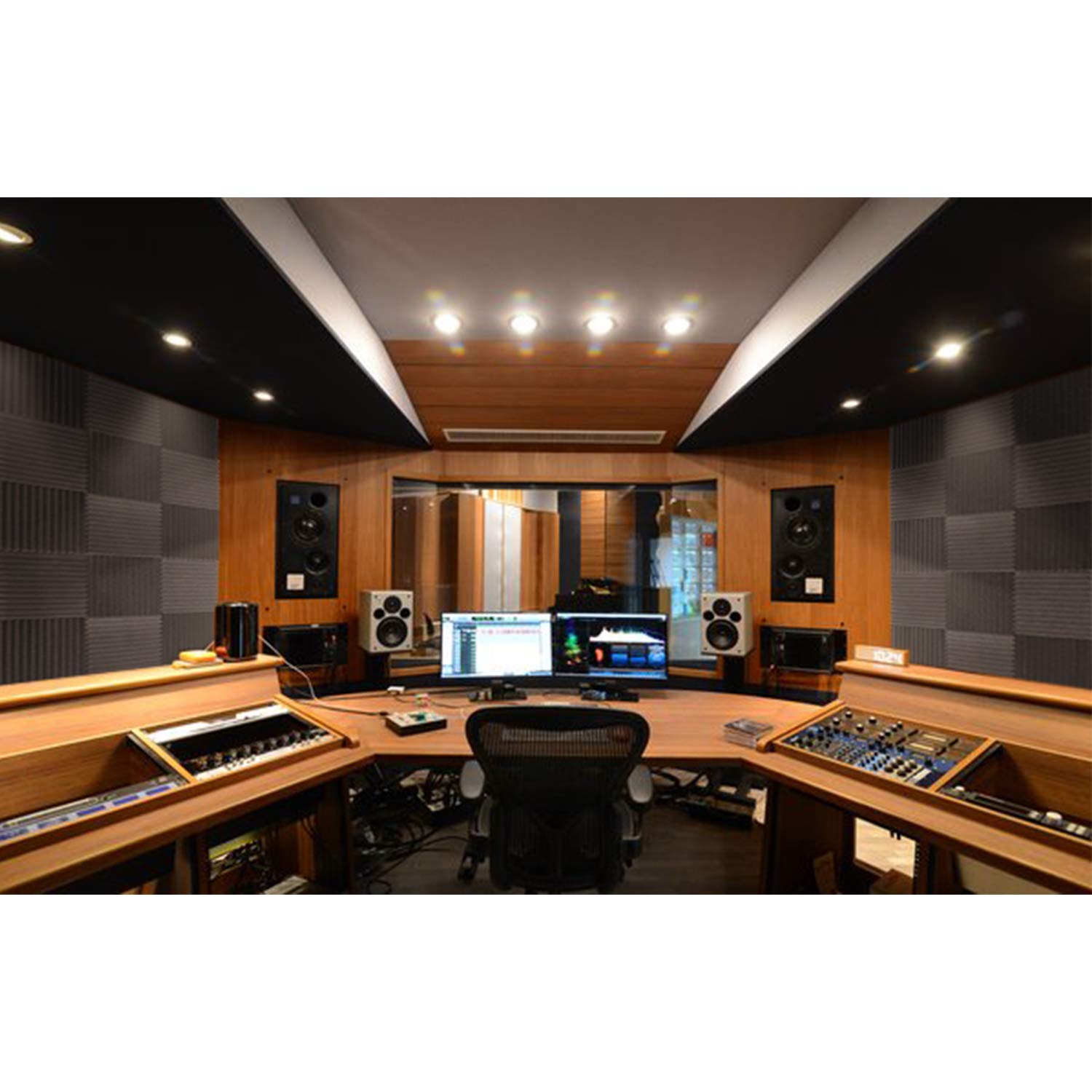 Focusound  Acoustic Foam Panels 1" x 12" x 12" Sound Proof Foam Panles Soundproofing Noise Cancelling Wedge Panels for Home Office Recoding Studio with 300PCS Double-Side Adhesive: 24 Pack