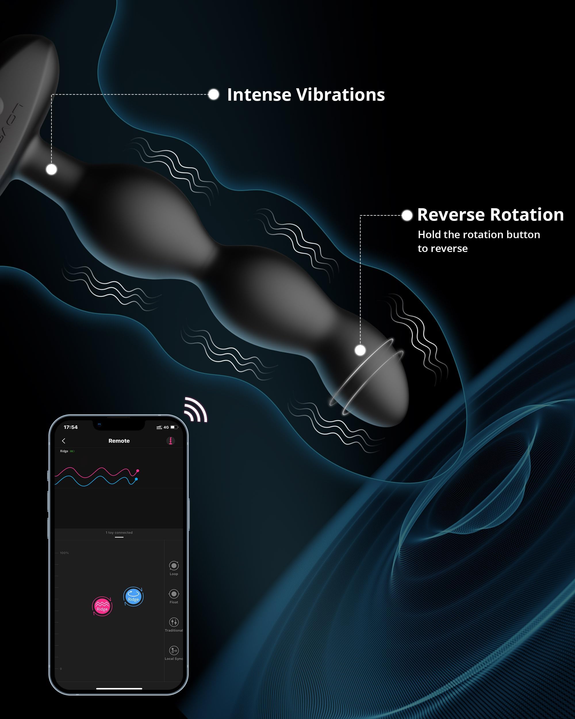 LOVENSE Ridge Vibrator Anal Beads Dildo, 360° Rotating Vibrating Butt Plug Anal Sexy Toys for Men Women, Adult Toy Prostate Massager, Remote Control Anal Vibrator for Beginner & Advanced Player thumbnail 6