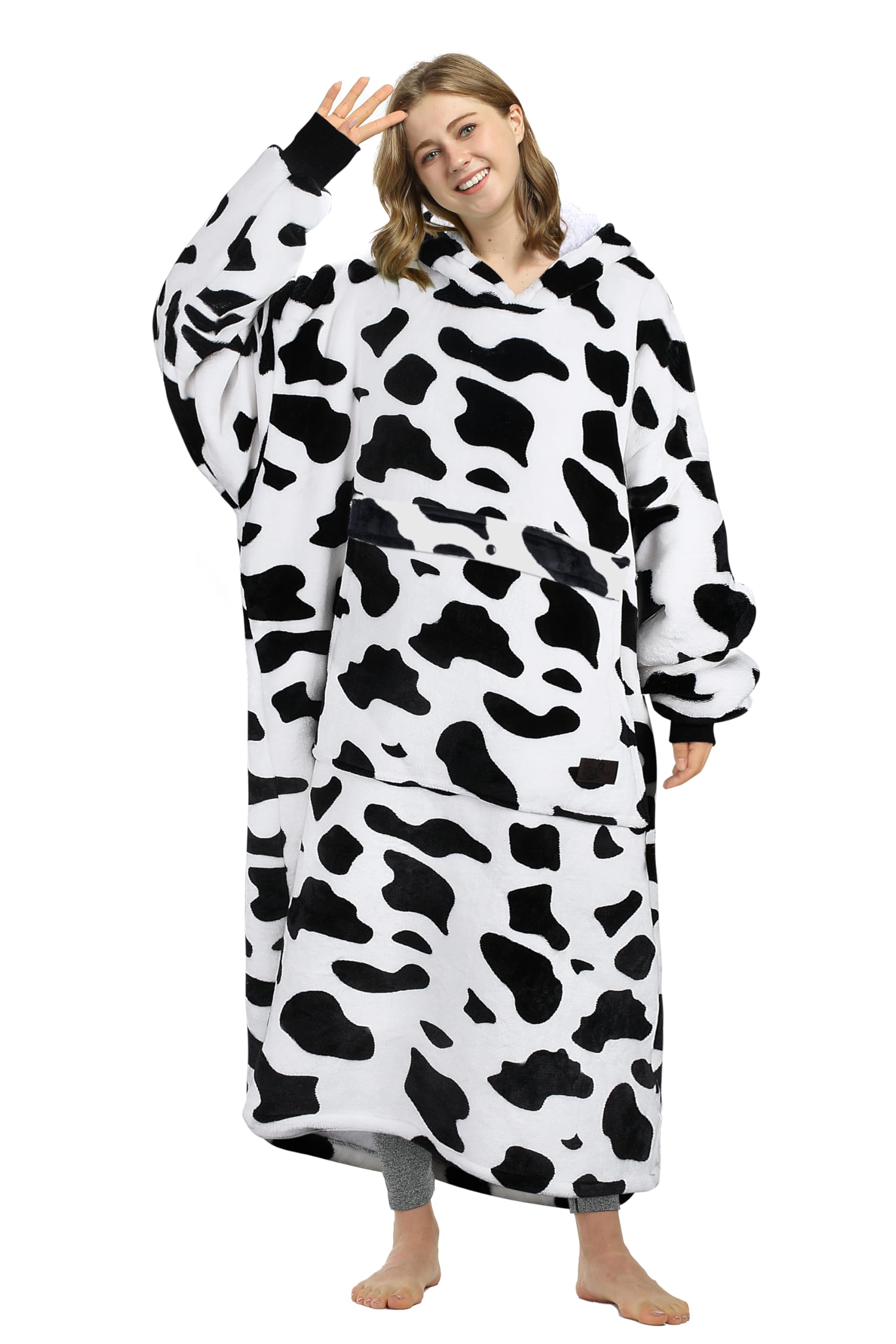 Catalonia Oversized Blanket Hoodie Sweatshirt, Wearable Sherpa Lounging Pullover for Adults Women Men: One Size Dalmatian-extra Long