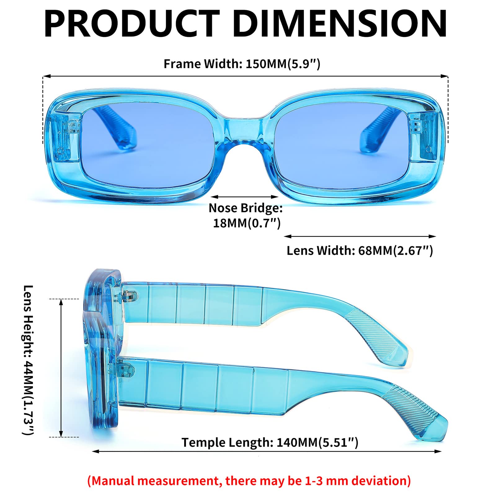 FEISEDY Retro Thick Rectangle Sunglasses Retro 90s Small Chunky Square Women Men B2307 thumbnail 6