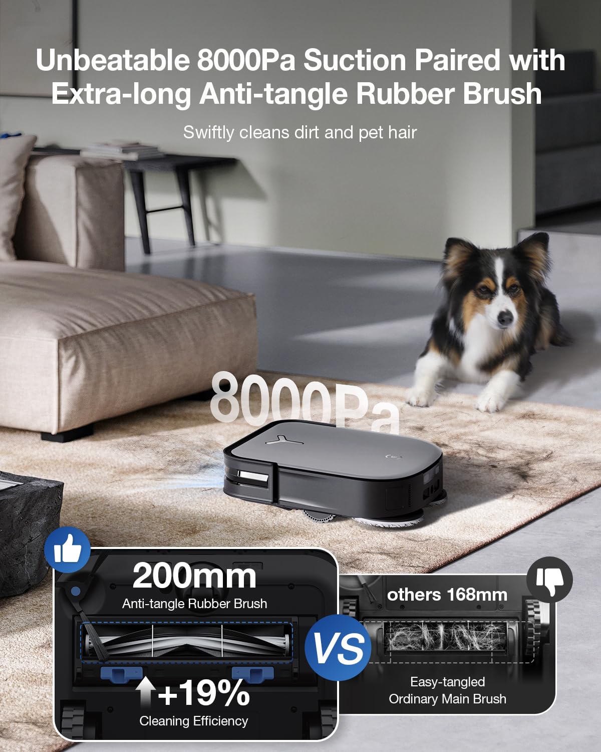 ECOVACS DEEBOT X2 Omni Robot Vacuum and Mop, 8000Pa Suction, 15mm Lift, Omni Station with Hot Water Mop Washing, Self-Emptying, Hot Air Drying, Auto-Refill, Obstacle Avoidance,Black thumbnail 4