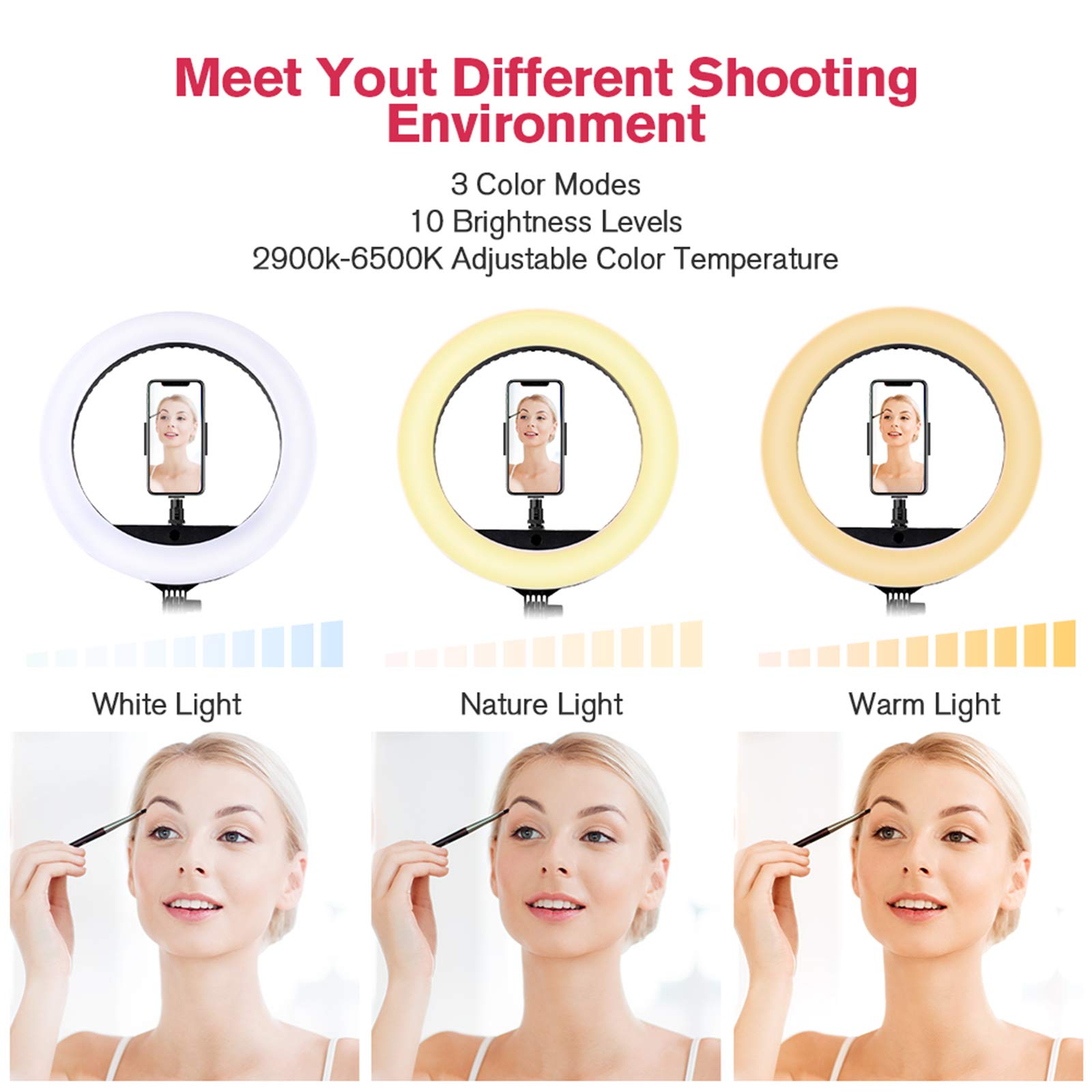 18 inch LED Ring Light with Tripod Stand Dimmable Makeup Selfie Ring light for Studio Portrait YouTube Vlog Video Shooting with Carrying Bag and Remote Controller, CRI 90 thumbnail 2