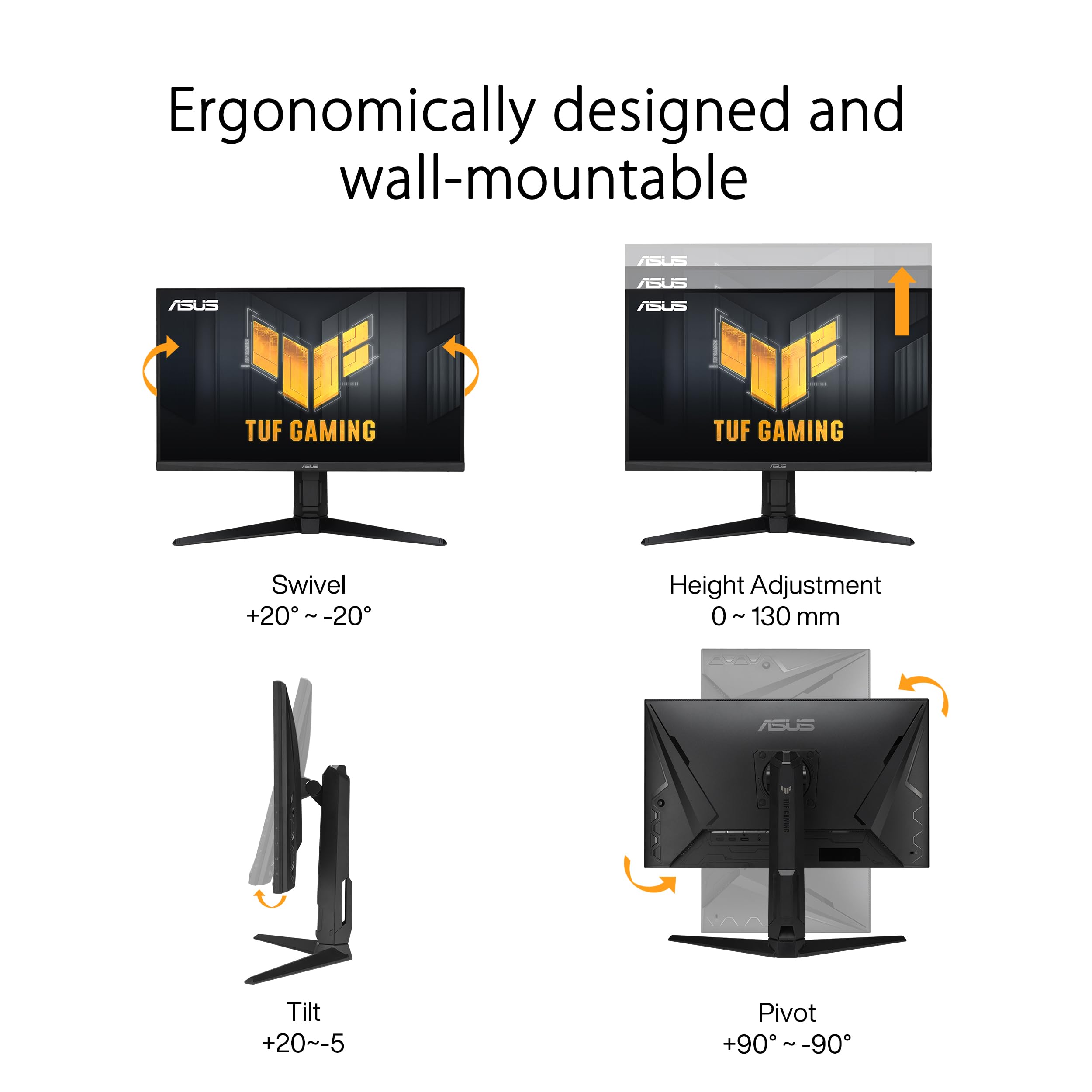 ASUS TUF Gaming 27" 2K HDR Gaming Monitor (VG27AQ) - QHD (2560 x 1440), 165Hz (Supports 144Hz), 1ms, Extreme Low Motion Blur, Speaker, G-SYNC Compatible, VESA Mountable, DisplayPort, HDMI ,Black thumbnail 4