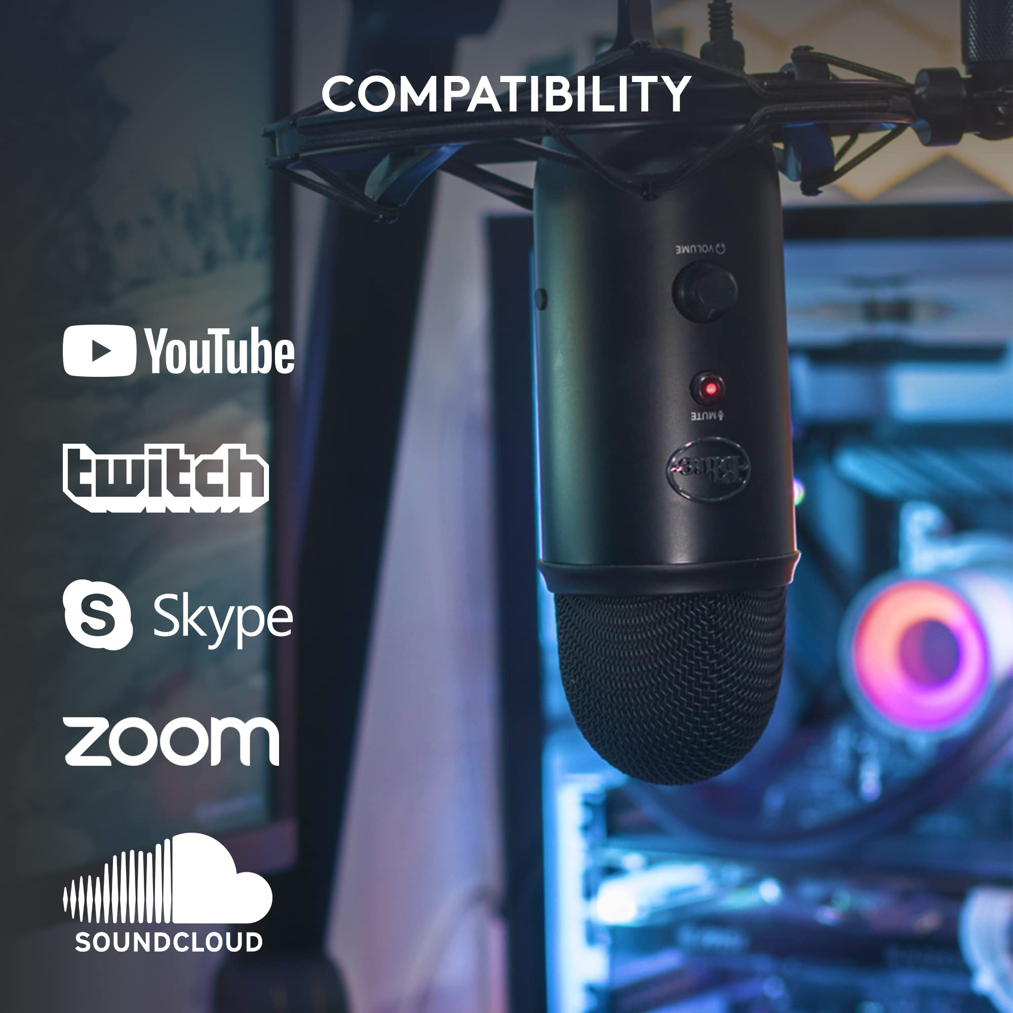 Logitech Creators Blue Yeti USB Microphone for Gaming, Streaming, Podcast, YouTube, Discord, PC, Studio Sound, Plug & Play-Blackout: Microphone Blackout