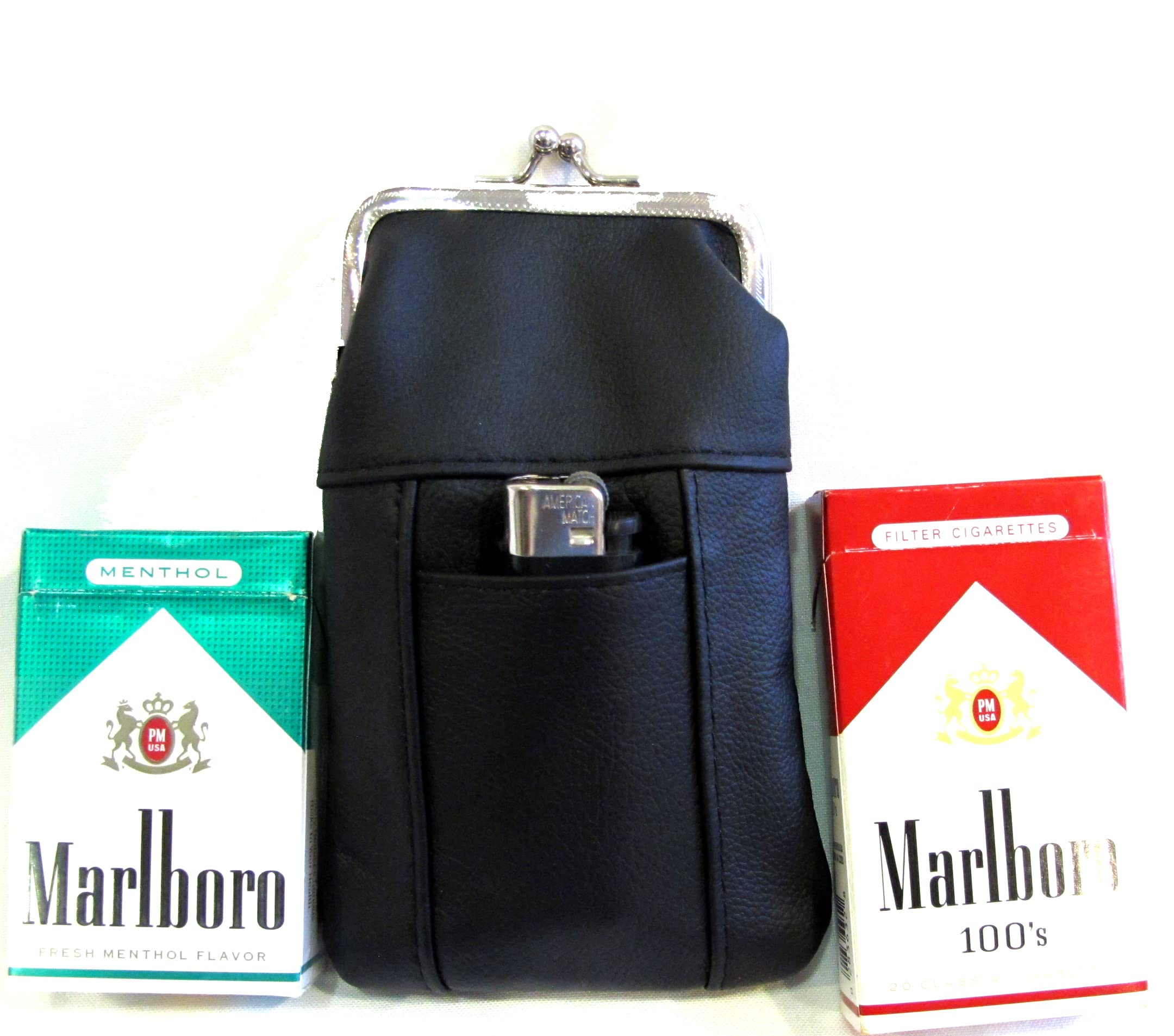 2pc 2 Color Set Genuine Leather Cigarette Case Pouch Fit 120's or Smaller Pack 1pc Black + 1pc Dark Pink: 2pc 2 Color Set Genuine Leather Cigarette Case Pouch Fit 120's or Smaller Pack 1pc Black + 1pc Dark Pink