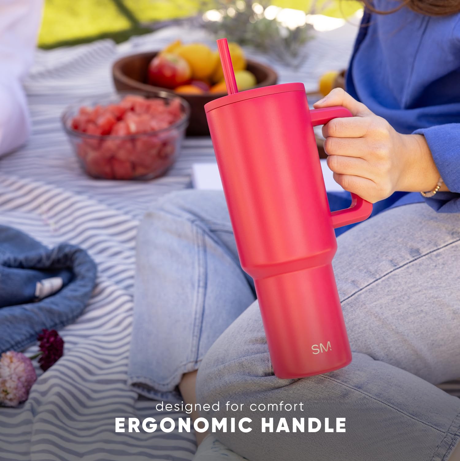 Simple Modern 40 oz Trek Tumbler with Handle and Straw Lid | Cup Holder Friendly Insulated Stainless Steel Travel Mug | Cream Leopard: Pattern: Cream Leopard 40 Ounces
