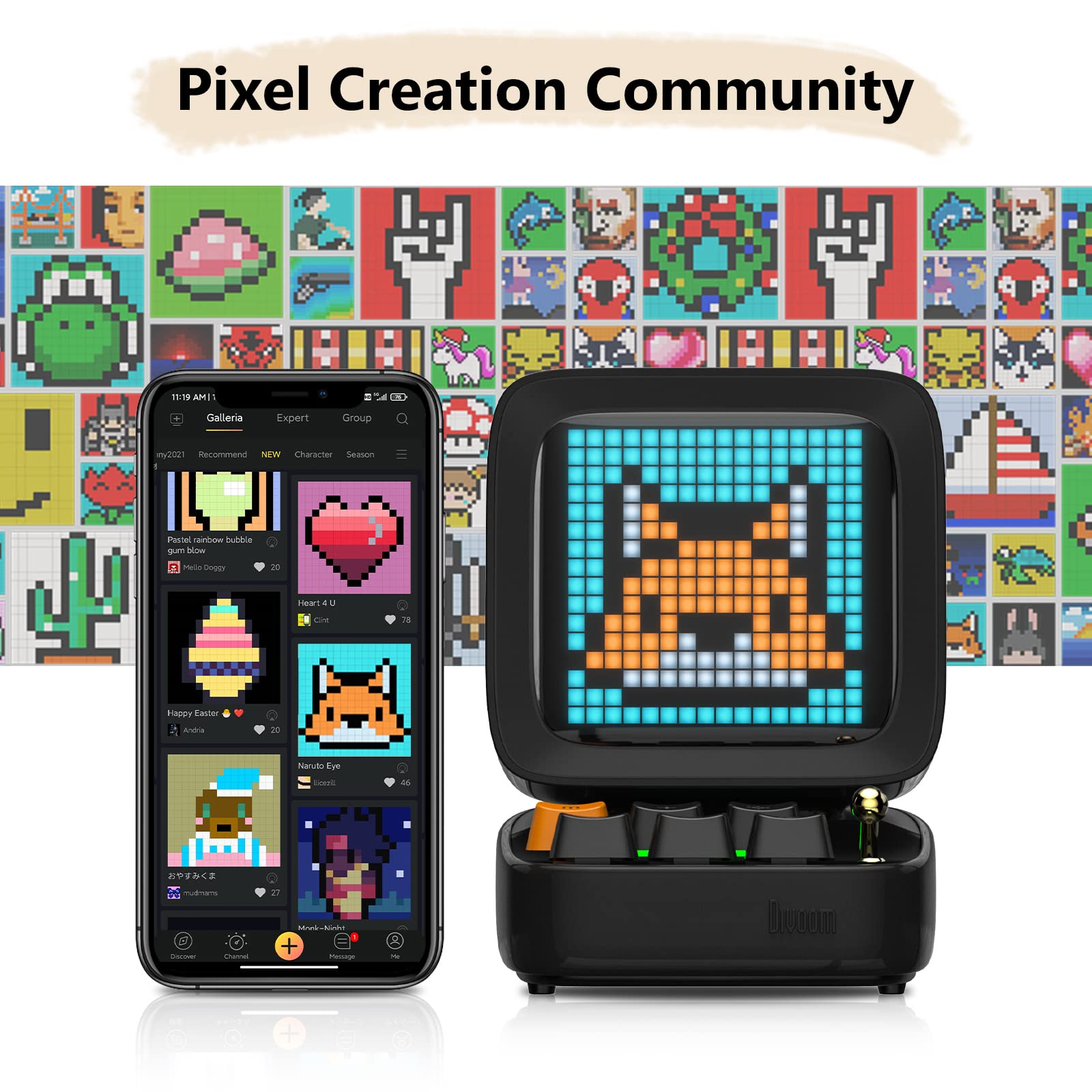 Divoom Ditoo Retro Pixel Art Game Bluetooth Speaker with 16X16 LED App Controlled Front Screen (): Black