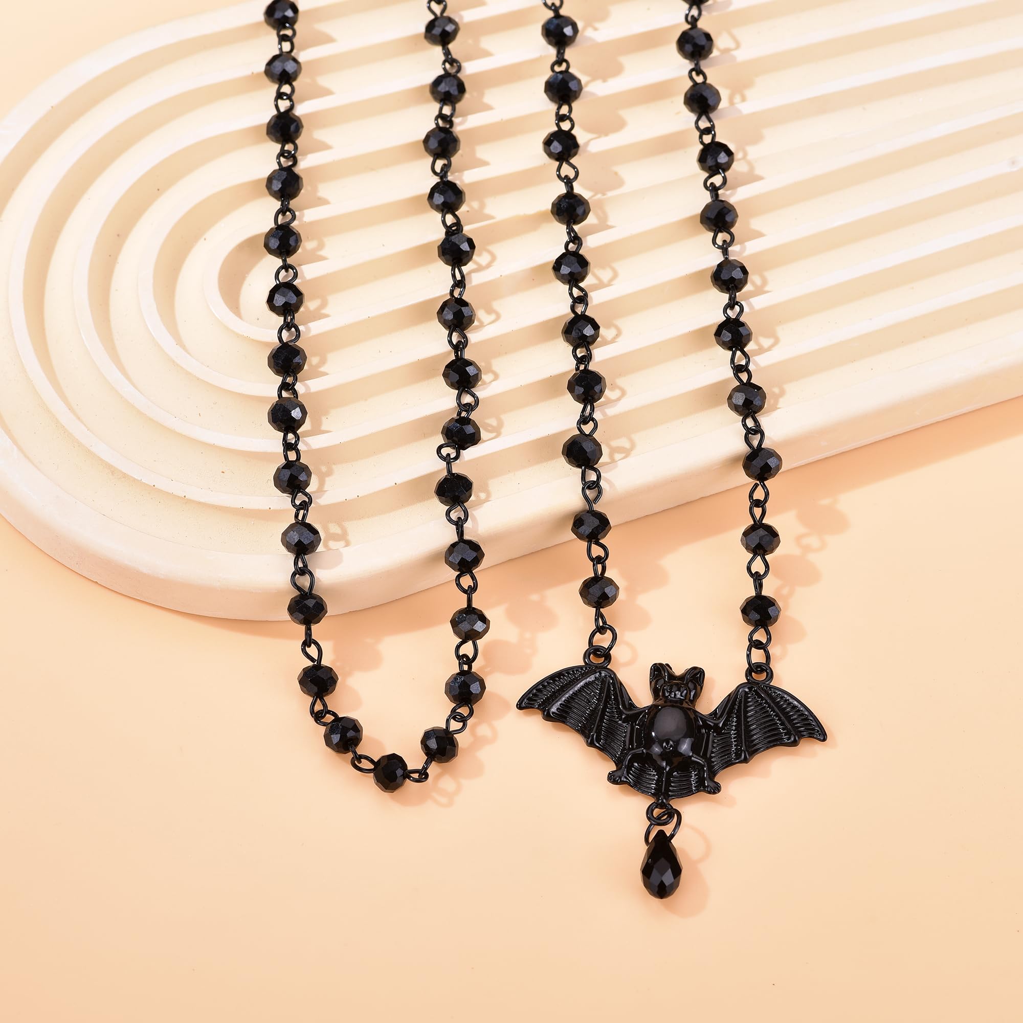 Balirek Gothic  Necklaces Moon Cross Necklaces Black Crystal Chain Halloween Black Pendant Choker Halloween Jewelry for Woman: Bat