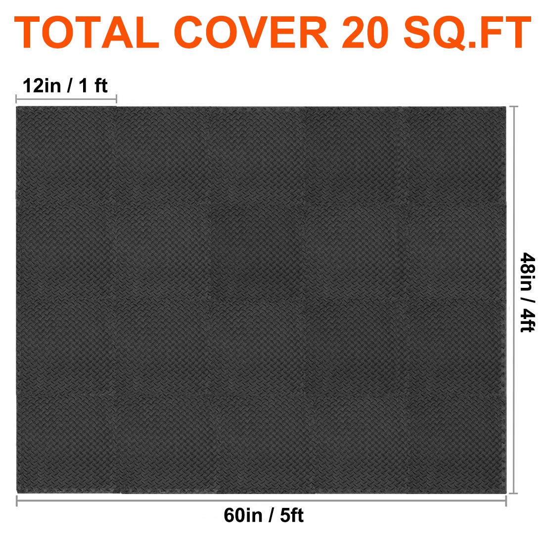 Walsai Exercise Mats Puzzle Foam Mats Gym Flooring Mat Cover 20 SQ.FT Interlocking Foam Mats with EVA Foam Floor Tiles for Home Gym Equipment Workouts Black thumbnail 7