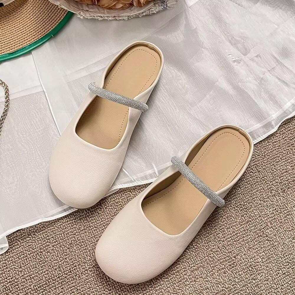 VFDB Women Mules Elegant Dressy Flats Closed Toe Microfiber Leather Shoes Adjustable Buckle Strap Mary Jane Casual Office Shoes thumbnail 2