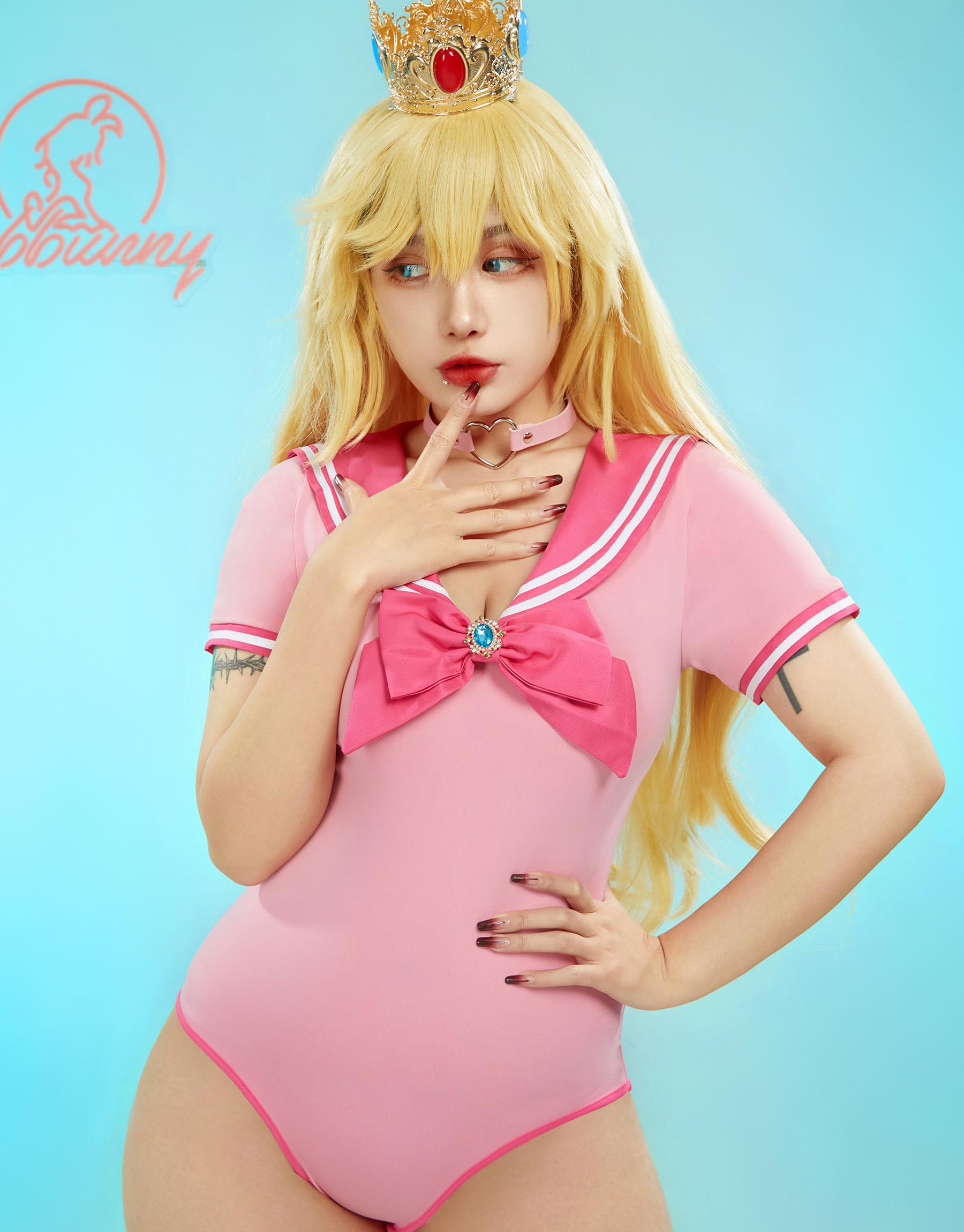 Mobbunny Women Bodysuit Skirt Set With Socks Romper Onesie Button Crotch Daily Halloween Clubwear: Small Pink