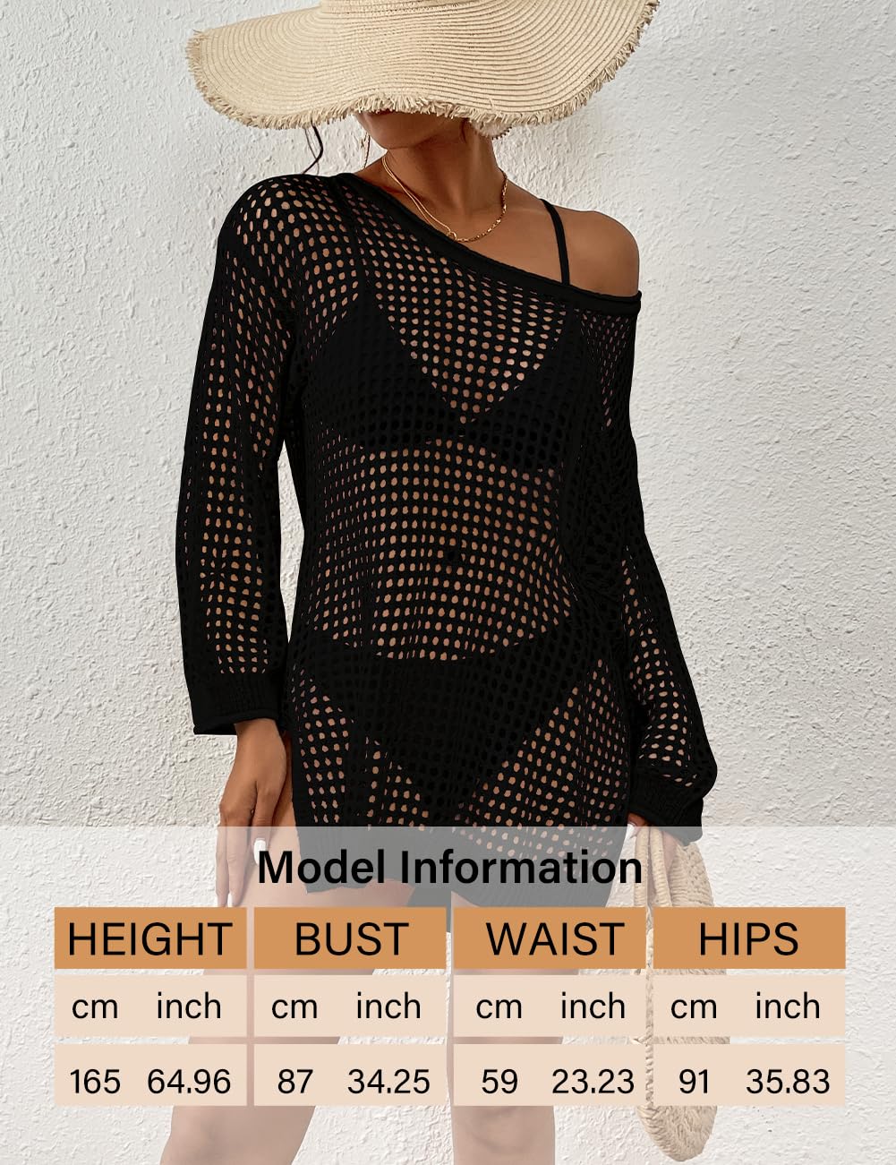 Bsubseach Crochet Cover Up for Swimwear Women Pool Swimsuit Coverup Long Sleeve Beach Knit Tops: Black