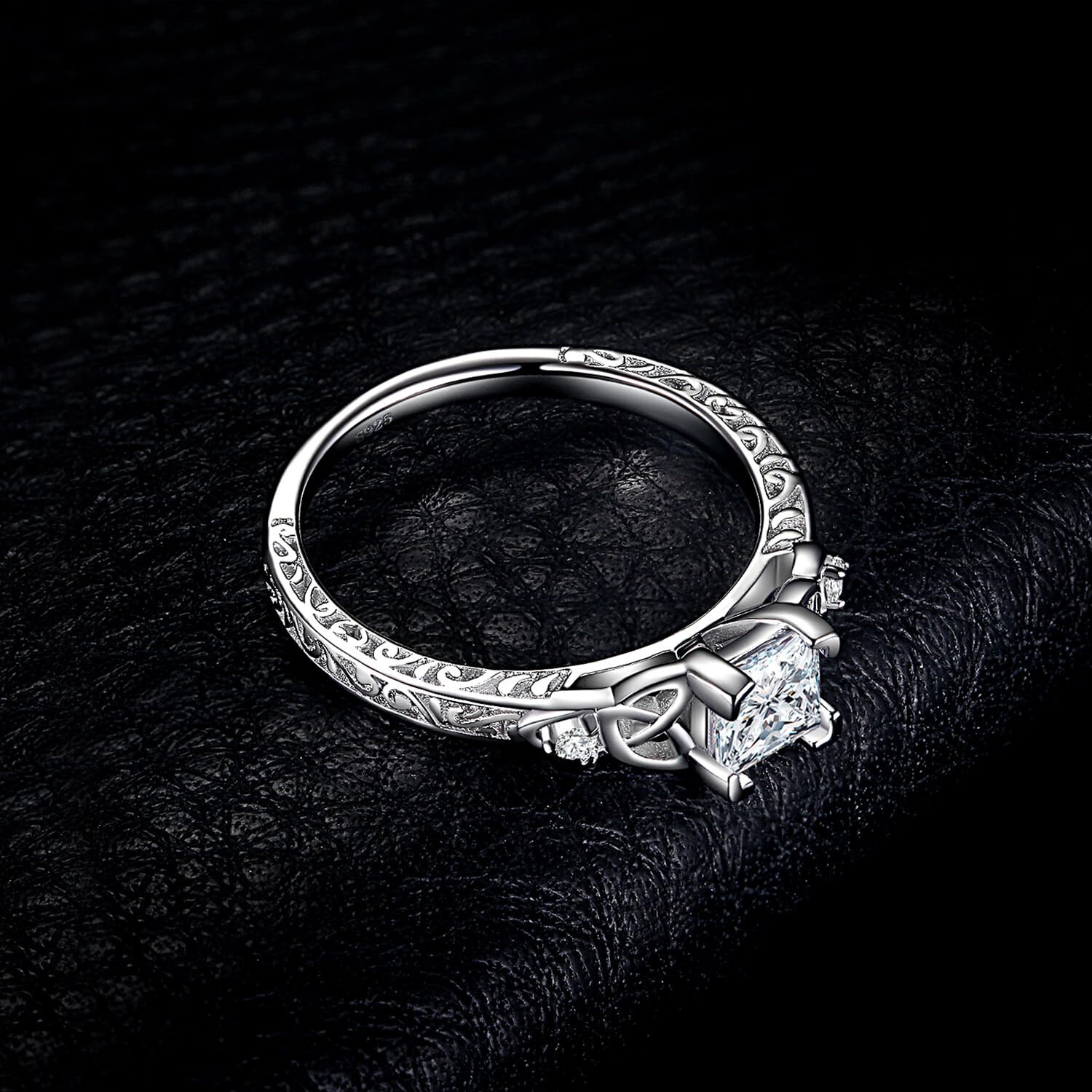 JewelryPalace Vintage Celtic Knot Princess Cut 1.2ct Cubic Zirconia Solitaire Engagement Rings for Women