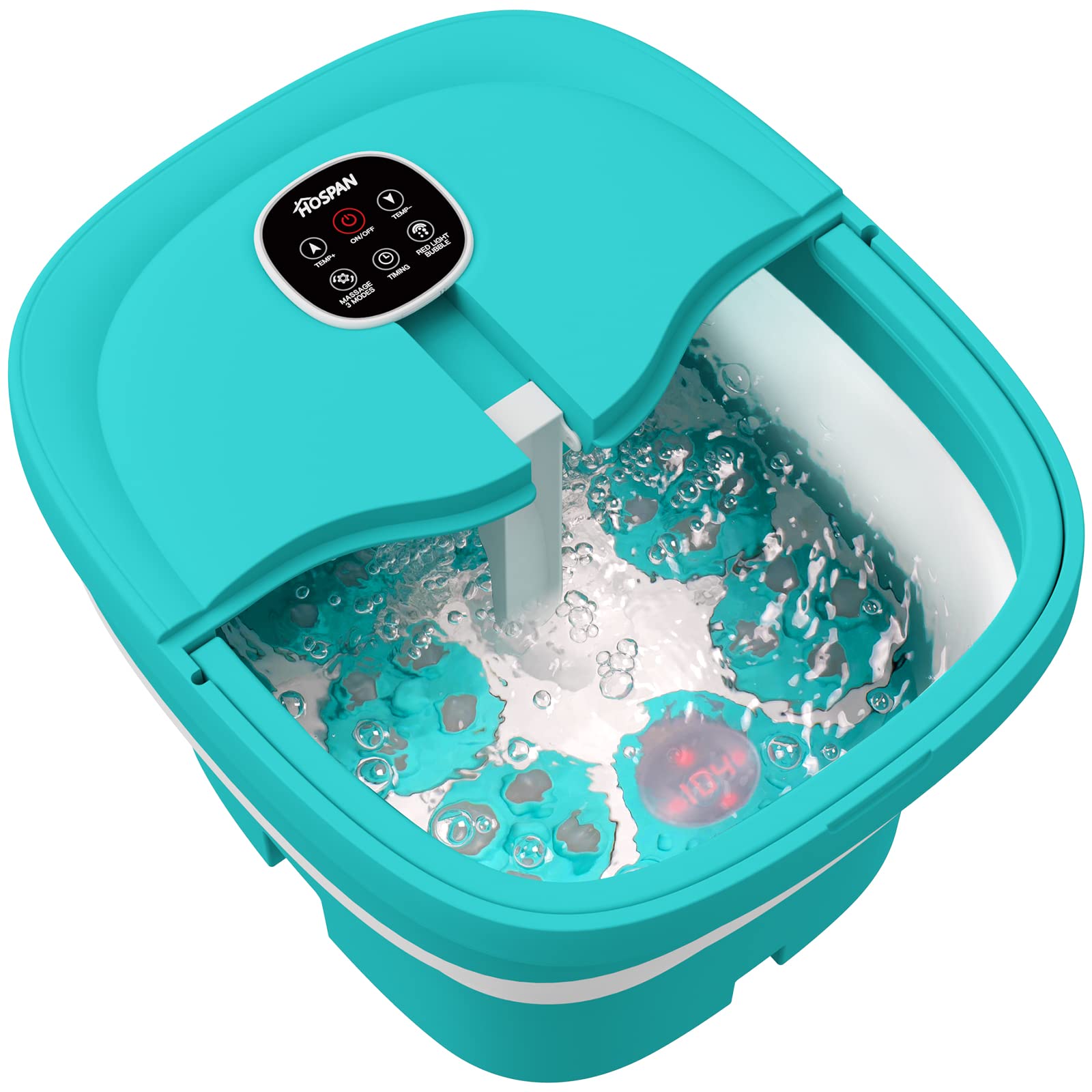 HOSPAN Collapsible Foot Spa Electric Rotary Massage, Foot Bath with Heat, Bubble, Remote, and 24 Motorized Shiatsu Massage Balls. Pedicure Foot Spa for Feet Stress Relief: Sky Blue
