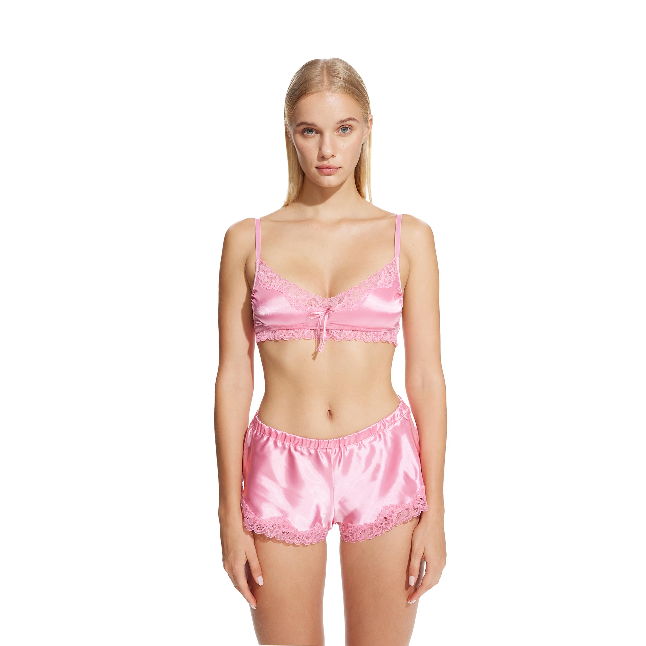 Cute and Spicy Lily Satin Bralette Women's Lingerie Wireless Bra Frilly Silky Bralette: Small