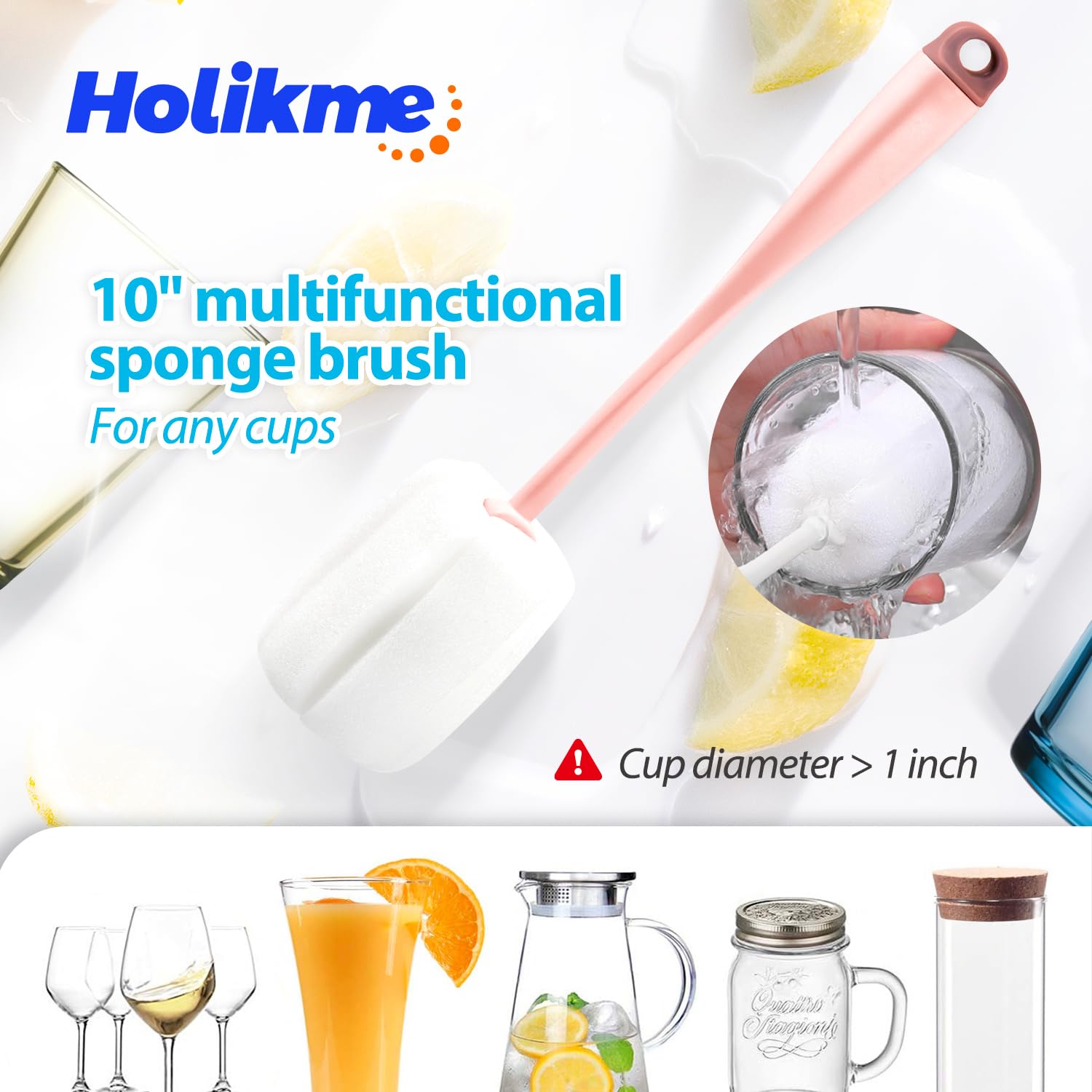 Holikme Bottle Brush Tube Cleaning Lab Set with Long Handle, Cup Cleaner for Washing Narrow Neck Beer Wine Decanter Pipes Lids Sinks Cap Covers,