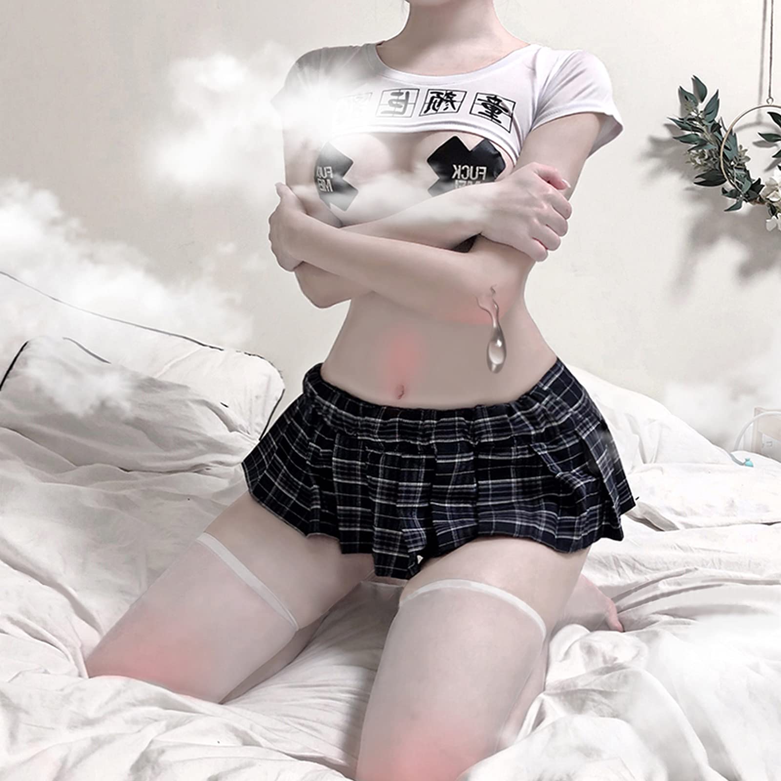 YOMORIO Japanese Lingerie Sexy Crop Top Naughty Underwear Anime Cosplay Costumes (): White