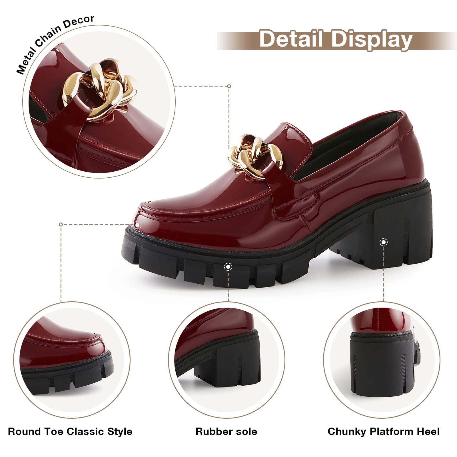 TINSTREE Platform Loafers for Women with Chain Comfort Chunky Heel Slip On Round Toe Business Work Shoes thumbnail 2