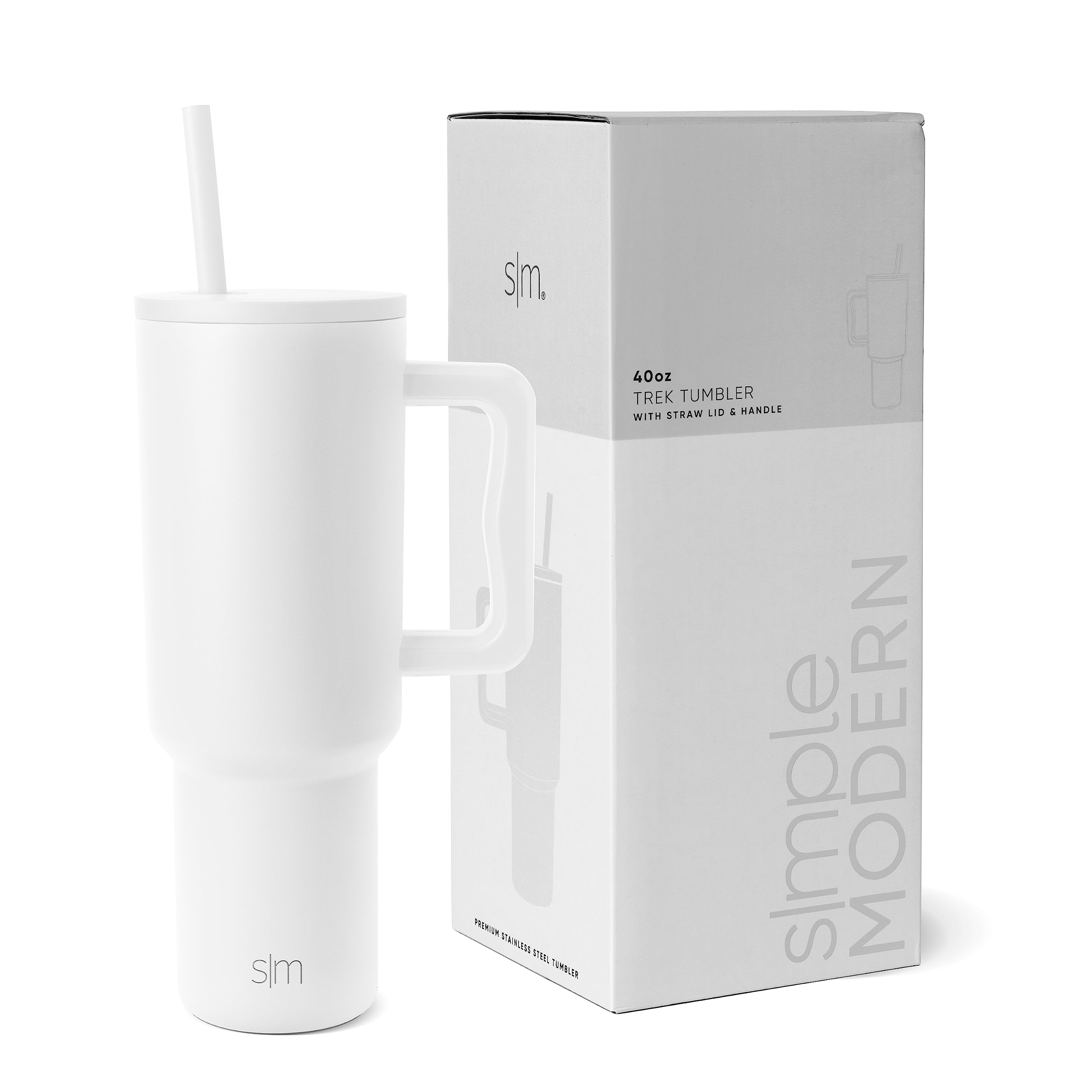 Simple Modern 40 oz Trek Tumbler with Handle and Straw Lid | Cup Holder Friendly Insulated Stainless Steel Travel Mug | Cream Leopard: -Winter White 40 Ounces