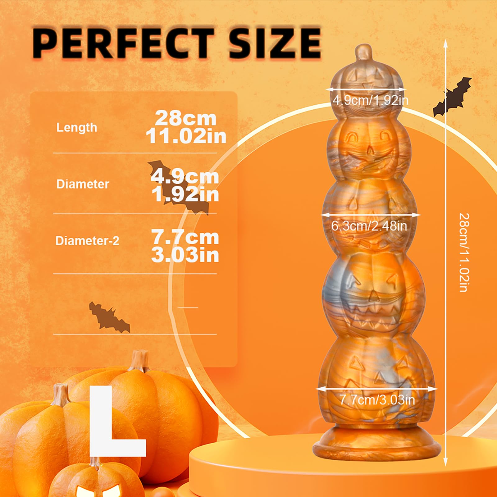 Pumpkin Realistic Dildo with uction Cup, 5 Beads Realistic Dildo Fake Penis Adult Sex Toy for Man Woman - S: L