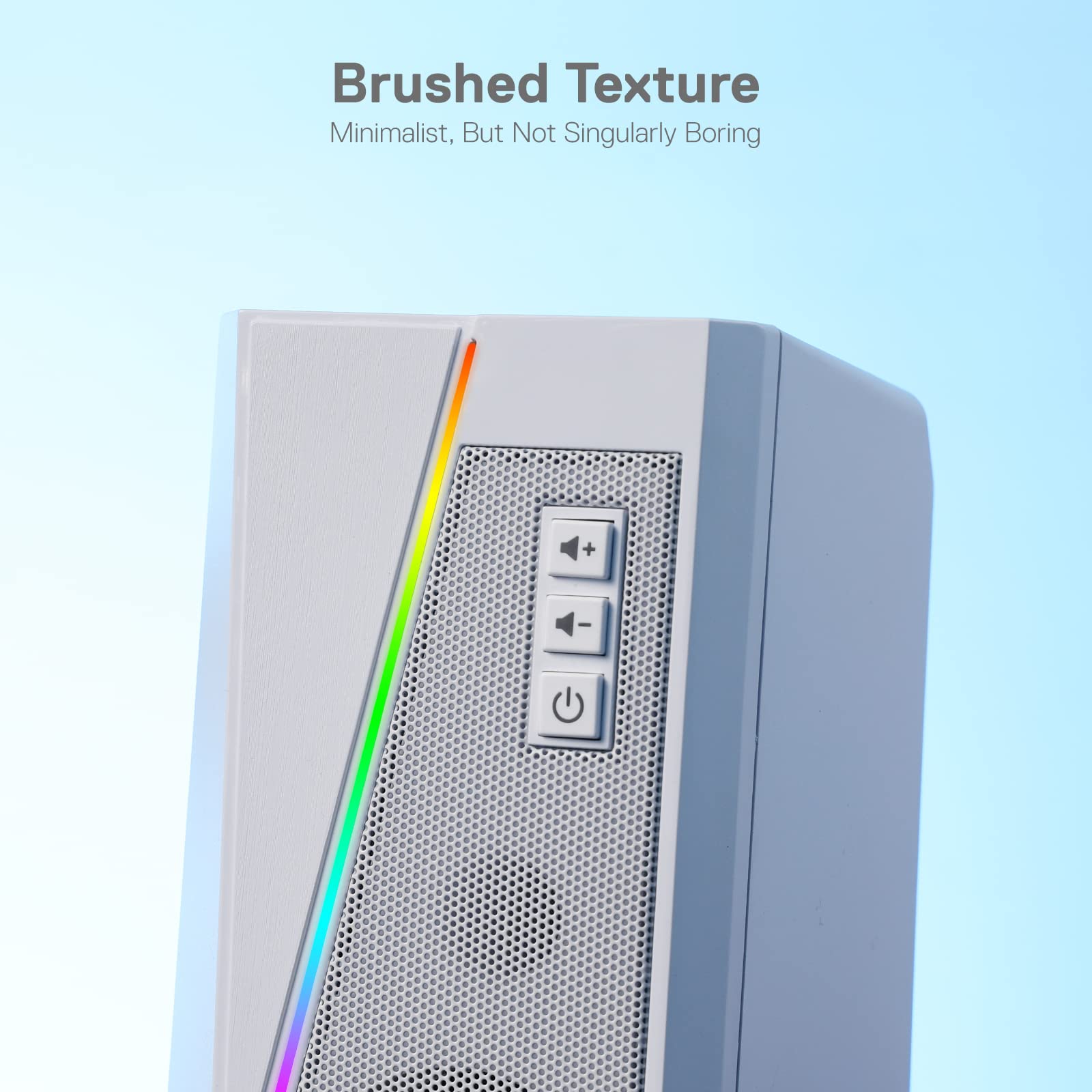 Redragon GS520 RGB Desktop Speakers, 2.0 Channel PC Computer Stereo Speaker with 6 Colorful LED Modes, Enhanced Sound and Easy-Access Volume Control, USB Powered w/ 3.5mm Cable,: White
