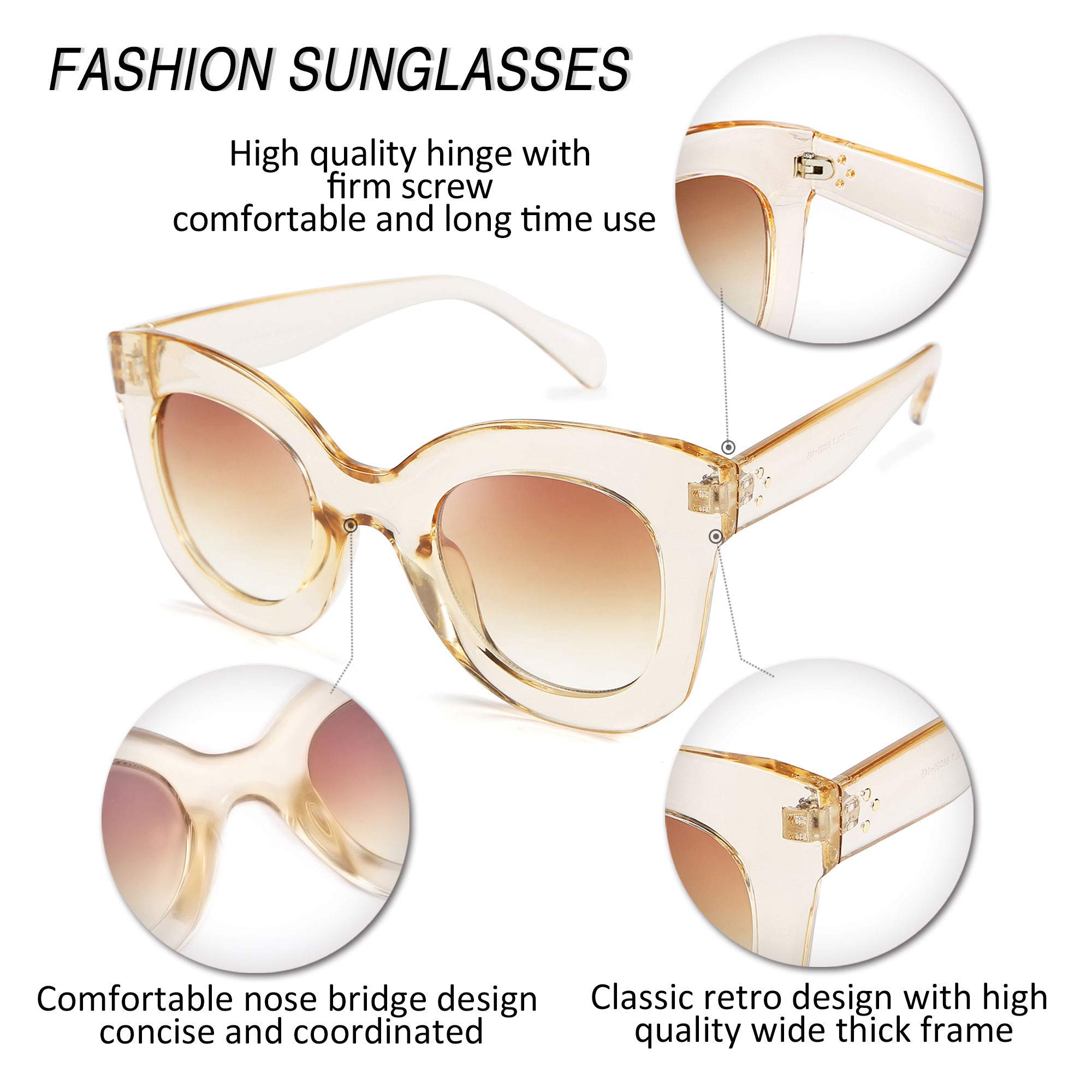 FEISEDY Retro Oversized Square Horn Sunglasses Semi Cat Eye Butterfly Glass Big Thick Bold Frame B2572 thumbnail 6