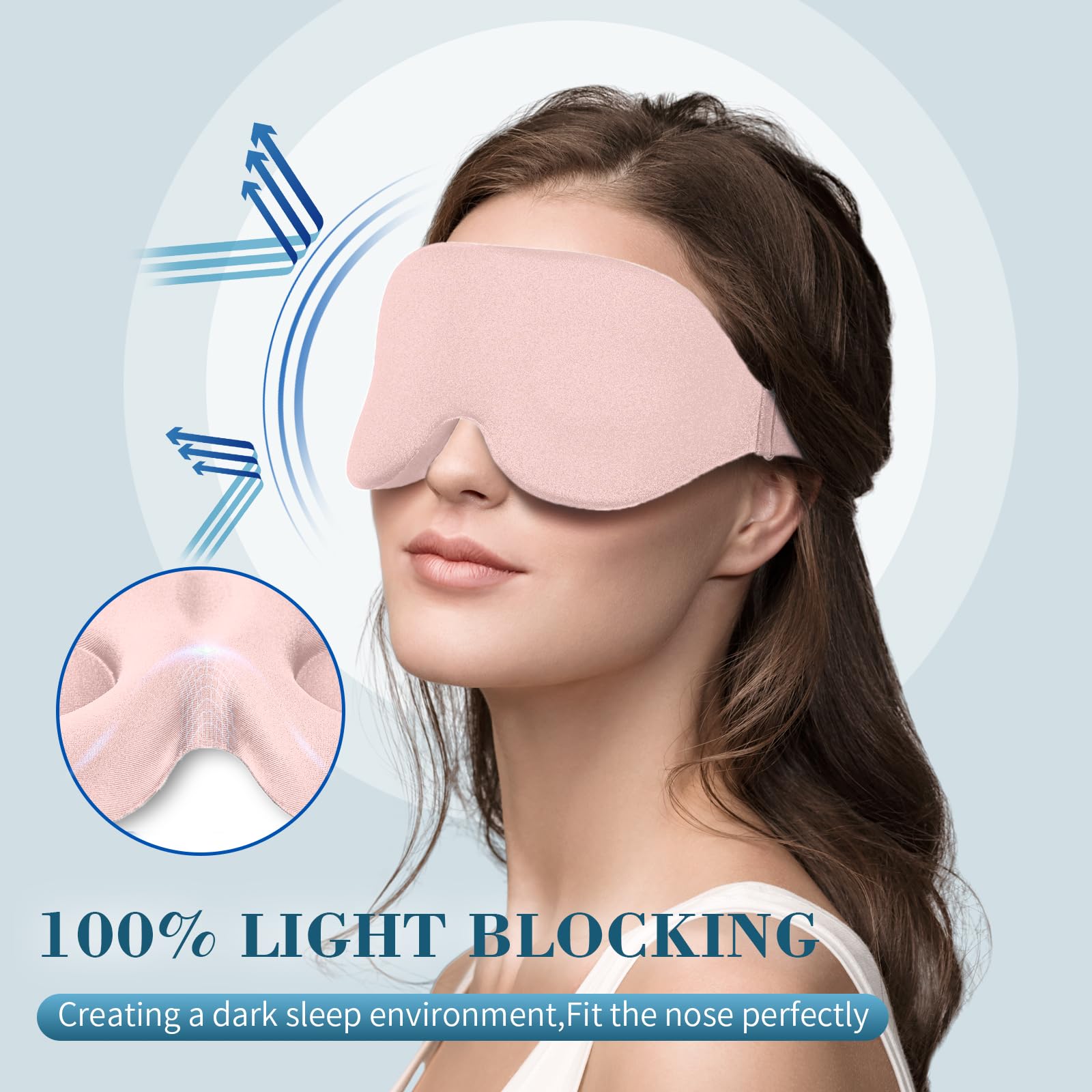 ZGGCD Sleep Mask for Side Sleeper, Light Blocking Sleeping Eye Mask for Women Men, 3D Contoured Cup Night Blindfold, Luxury Eye Cover Eye Shade with Adjustable Strap for Travel, Nap, Pink