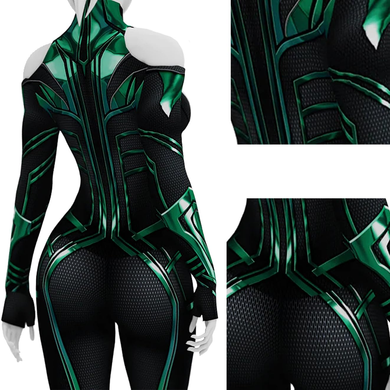 Yragemz Women Hela Cosplay Bodysuit Robe Green Goddess Hela Costume Jumpsuit Cape for Halloween: Green 1 Small