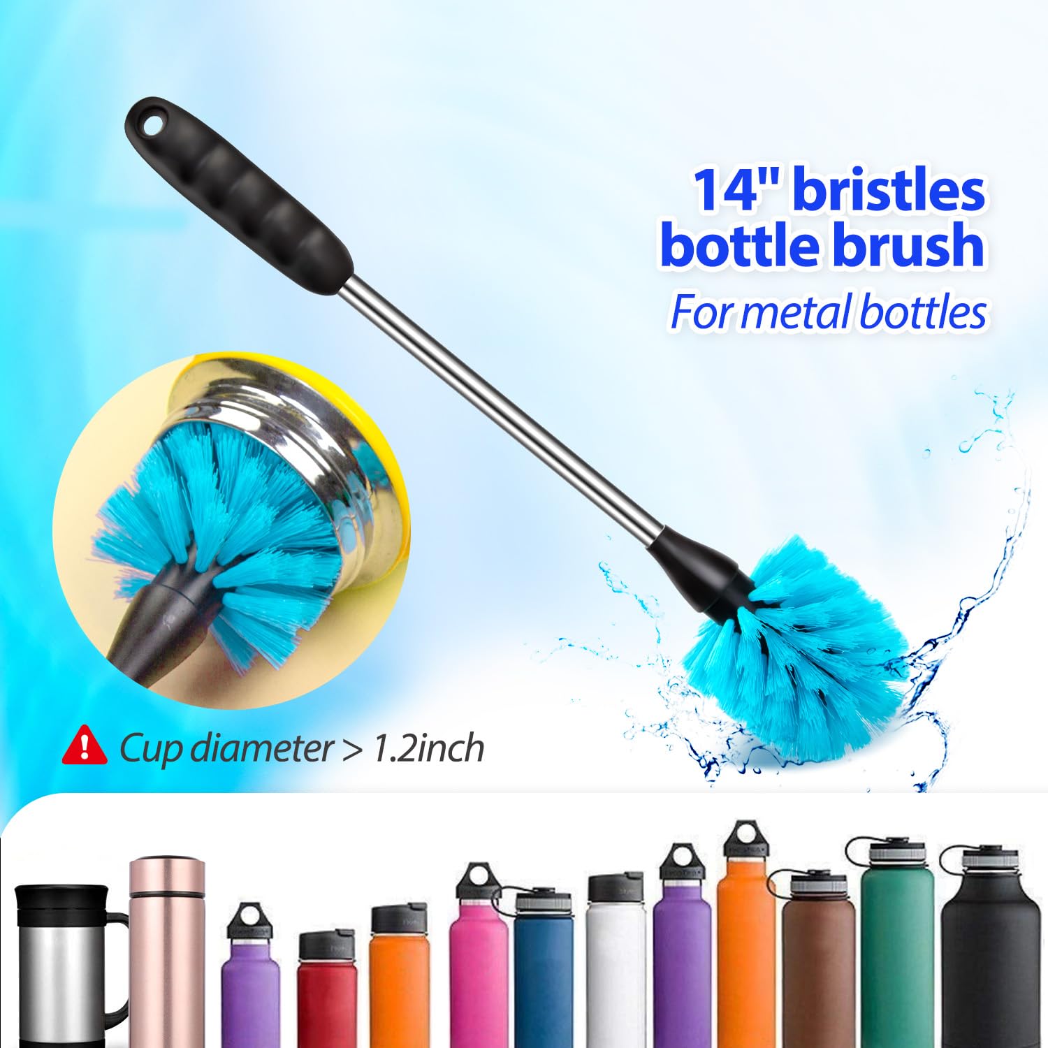Holikme Bottle Brush Tube Cleaning Lab Set with Long Handle, Cup Cleaner for Washing Narrow Neck Beer Wine Decanter Pipes Lids Sinks Cap Covers,