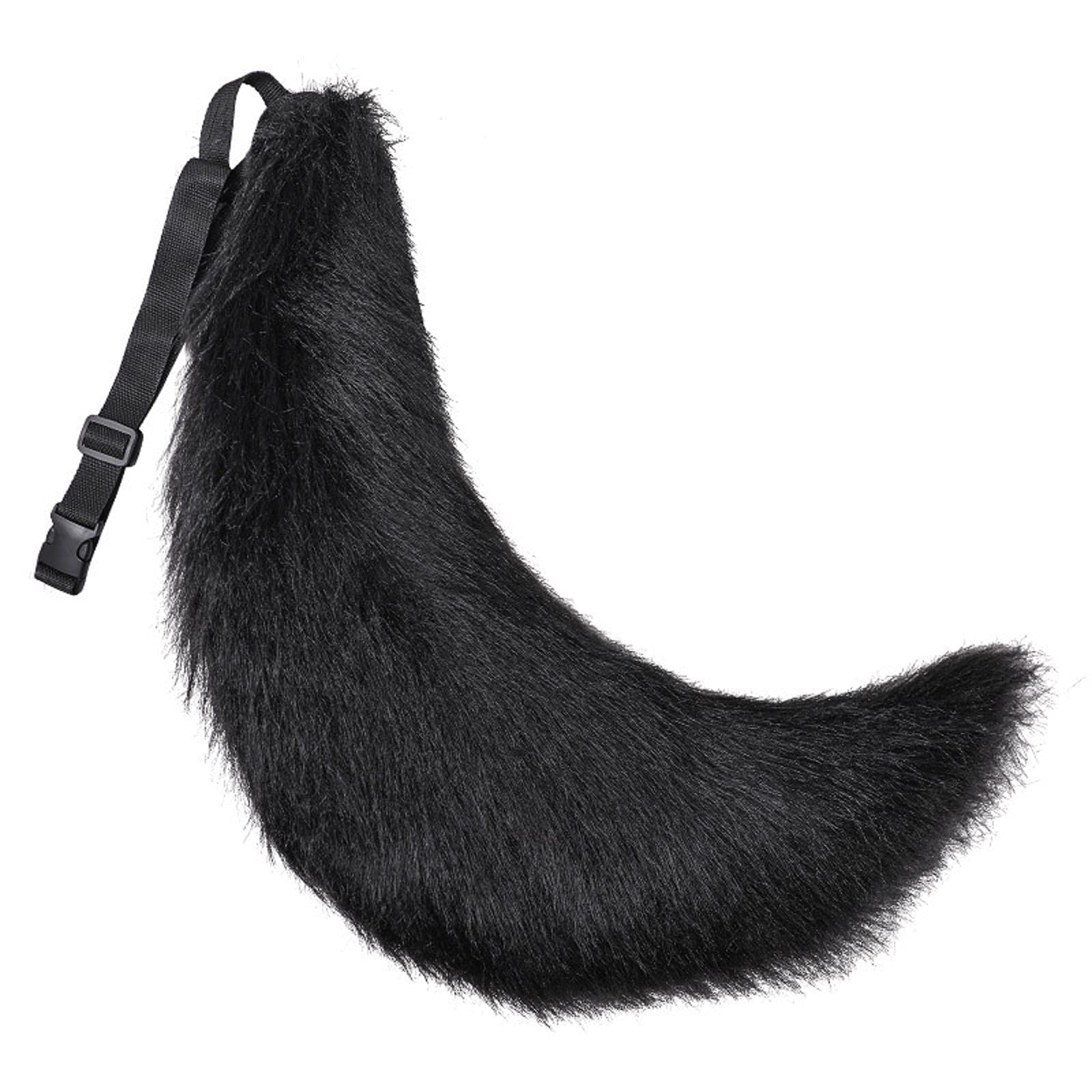 Fxaelian Faux Fur Animal Big Tail Fox Cat Dog Wolf Tail Set Halloween Cosplay Party Costume Accessory: Pure Black