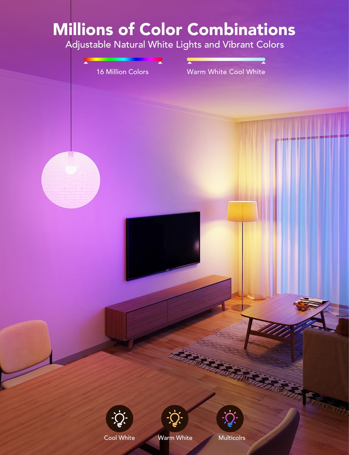 Govee Smart Light Bulbs 100 Lumens, Color Changing Light Bulbs RGBWW Dimmable, Works with Alexa & Google Assistant, Color Lights Bulb, 12W 85W Equivalent A19 LED Bulbs for Bedroom Living Room, 2 Pack: 2