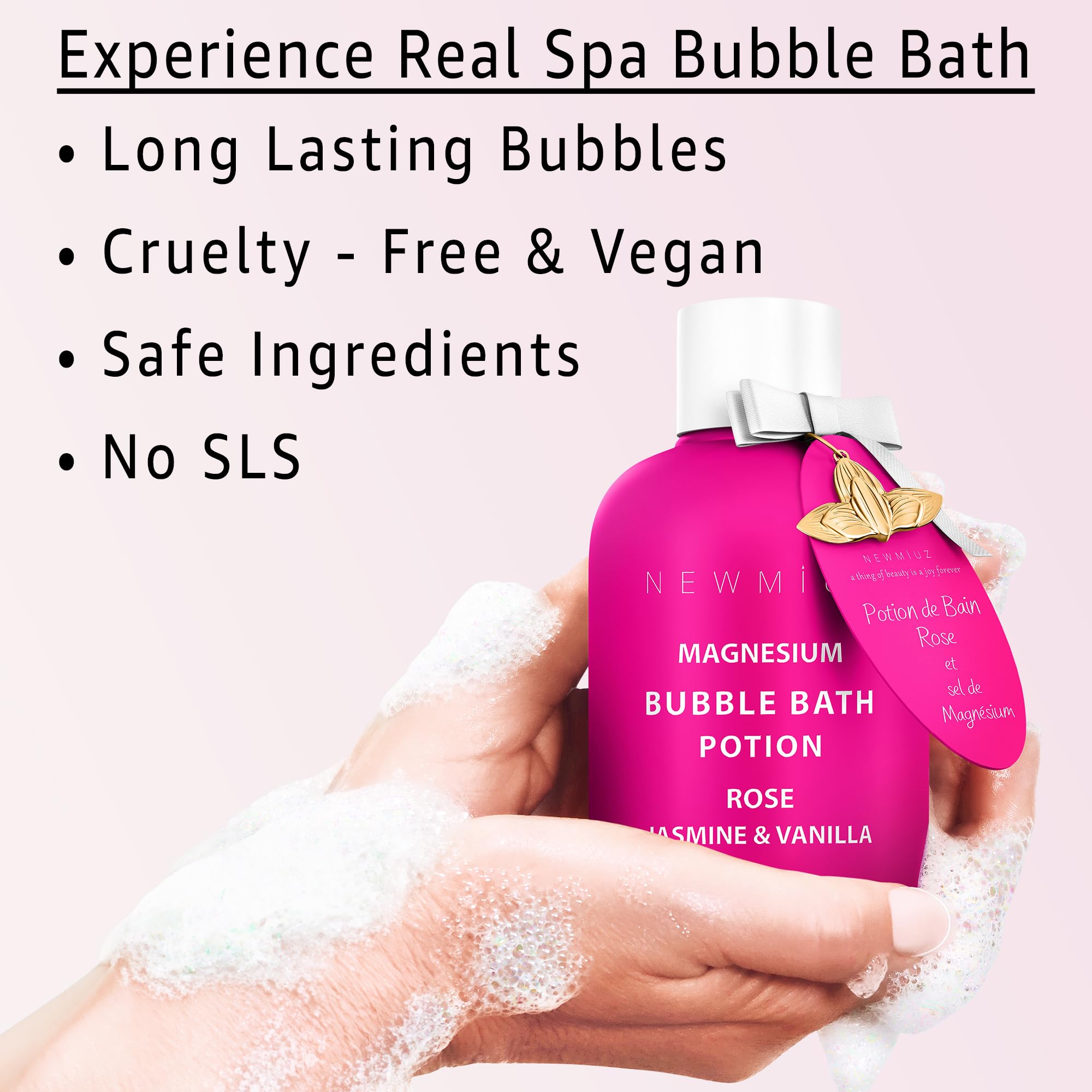 Magnesium Bubble Bath Rose Jasmine Vanilla Long Lasting Foam for Sore Muscles Epsom Salt Moisturizing Relaxing Stress Relief Spa Gift for Women: Magnesium Bubble Bath Rose Jasmine Vanilla Long Lasting Foam for Sore Muscles Epsom Salt Moisturizing Relaxing Stress Relief Spa Gift for Women