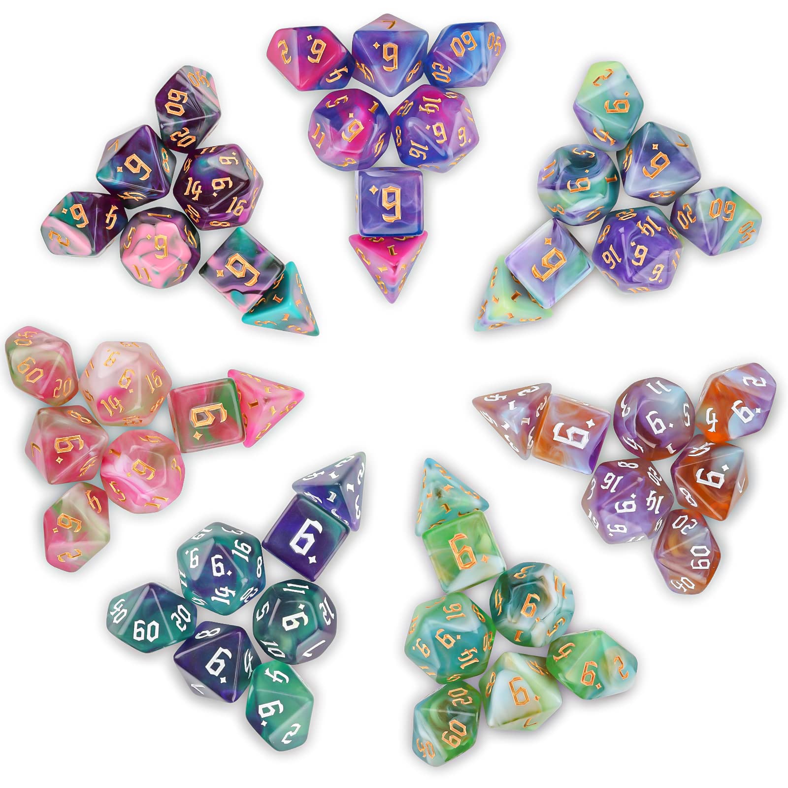 Surhugvy DND Dice Set, 7 X 7 (49 Pieces) Polyhedral Dice Set for Dungeons and Dragons DND RPG MTG Table Games with 7 Pack Black Bags: 49pcs