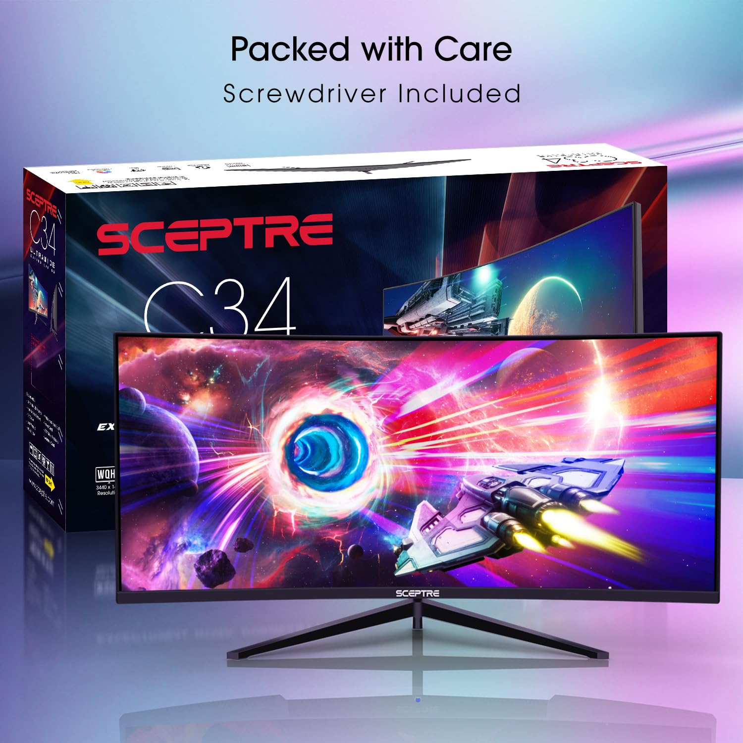Sceptre 34-Inch Curved Ultrawide WQHD Monitor 3440 x 1440 R1500 up to 165Hz DisplayPort x2 99% sRGB 1ms Picture by Picture, Machine Black 2023 (C345B-QUT168): 34" Curved WQHD 165Hz