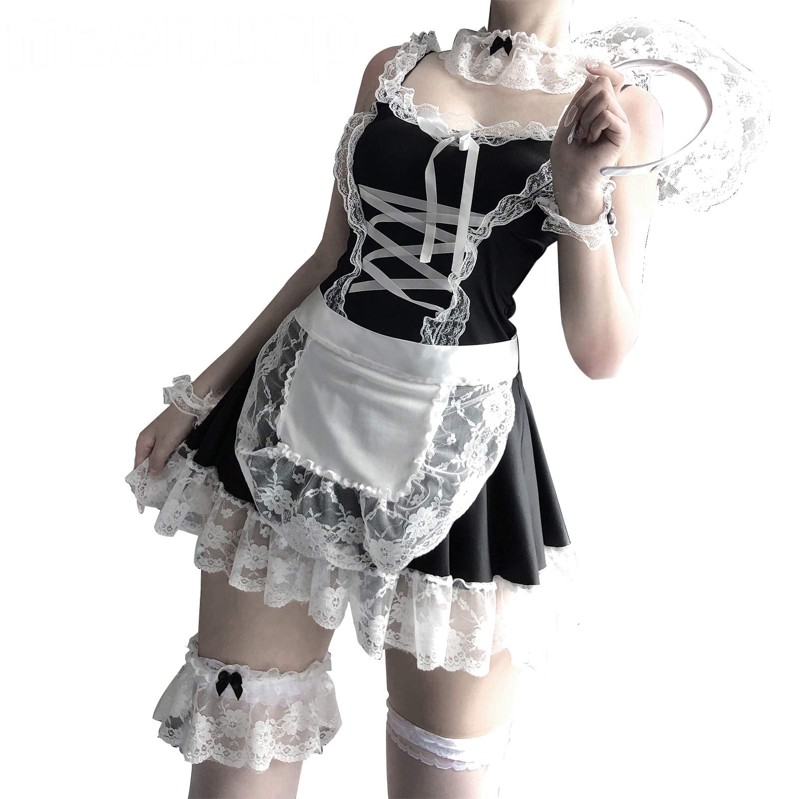 mzenuop Maid Dress Cosplay Sweet Classic Apron Costume with Socks: Small/Medium