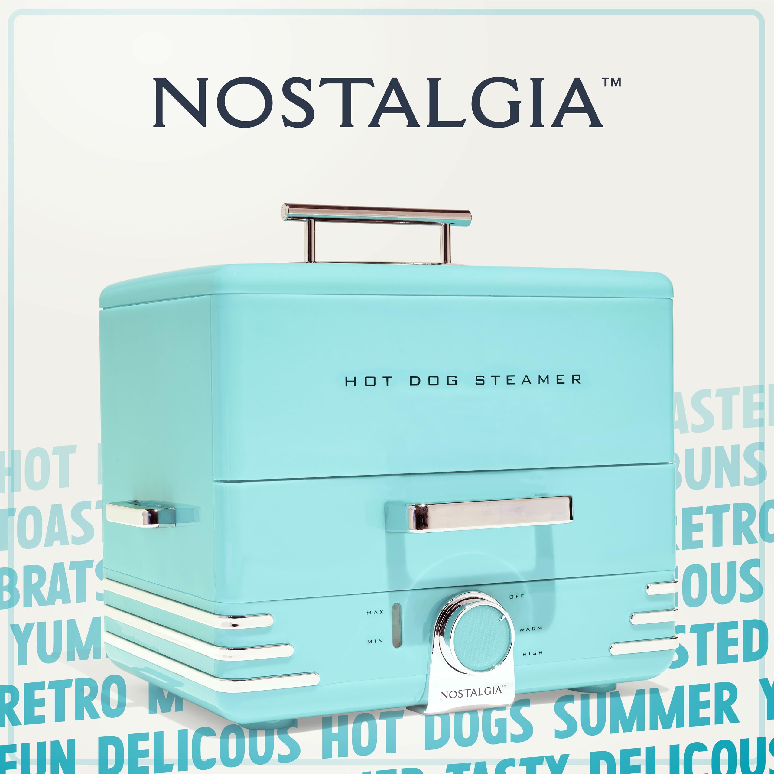 Nostalgia Extra Large Diner-Style Steamer, 20 Hot Dogs and 6 Bun Capacity, Perfect for Breakfast Sausages, Brats, Vegetables, Fish, Aqua