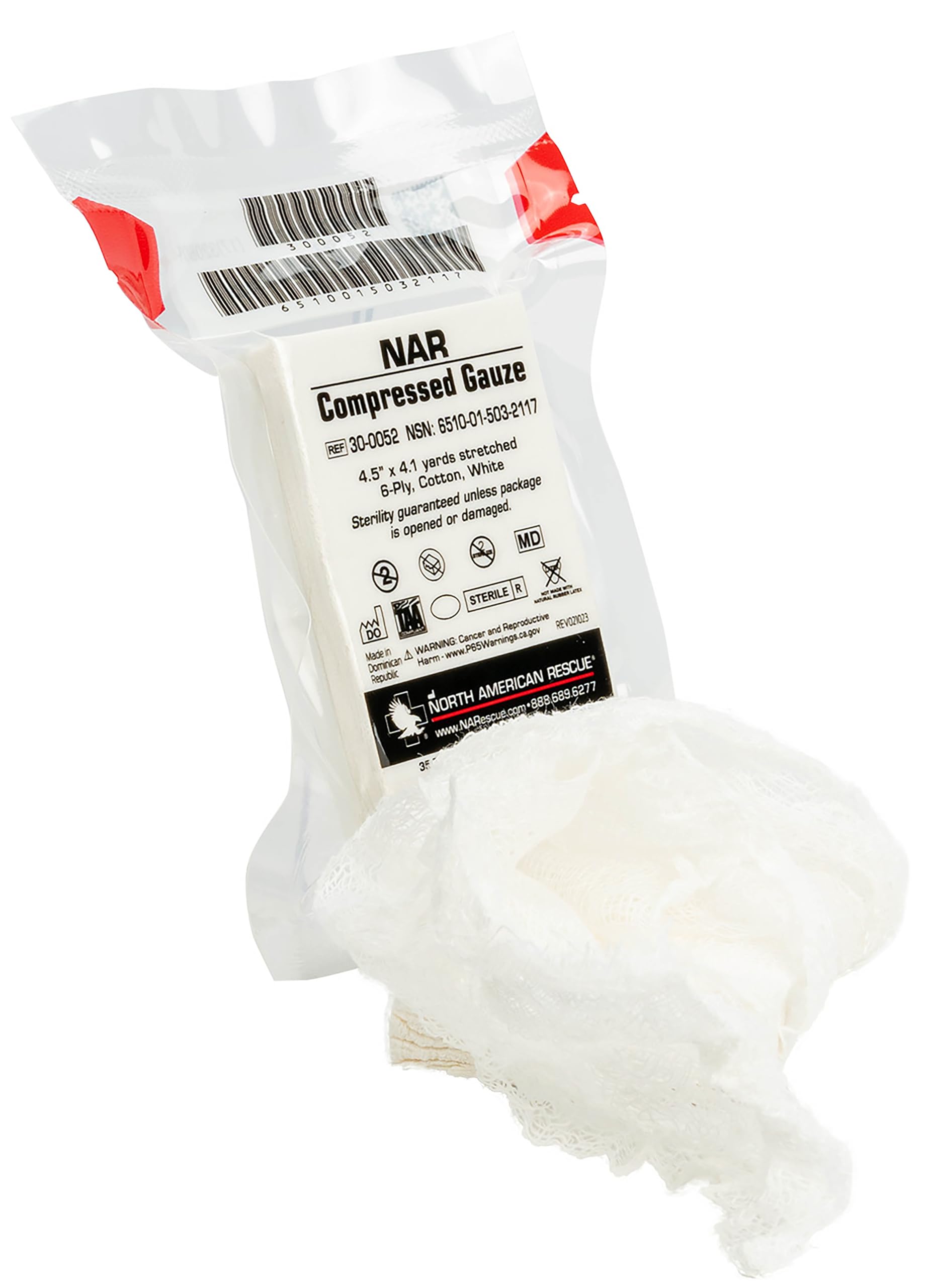 North American Rescue Compressed Gauze (Rolled) NAR Compact Crinkle Cotton Gauze Compression Bandage for Wounds, Injuries (30-0052)