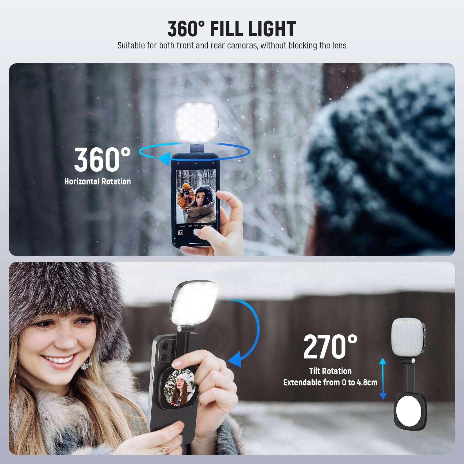 NEEWER BASICS Magnetic Selfie Light Compatible with MagSafe iPhone, CRI95 700lx/0.3m Folding LED Phone Fill Ring Lighting with Mirror for Zoom Makeup Photography Recording Video Conference,