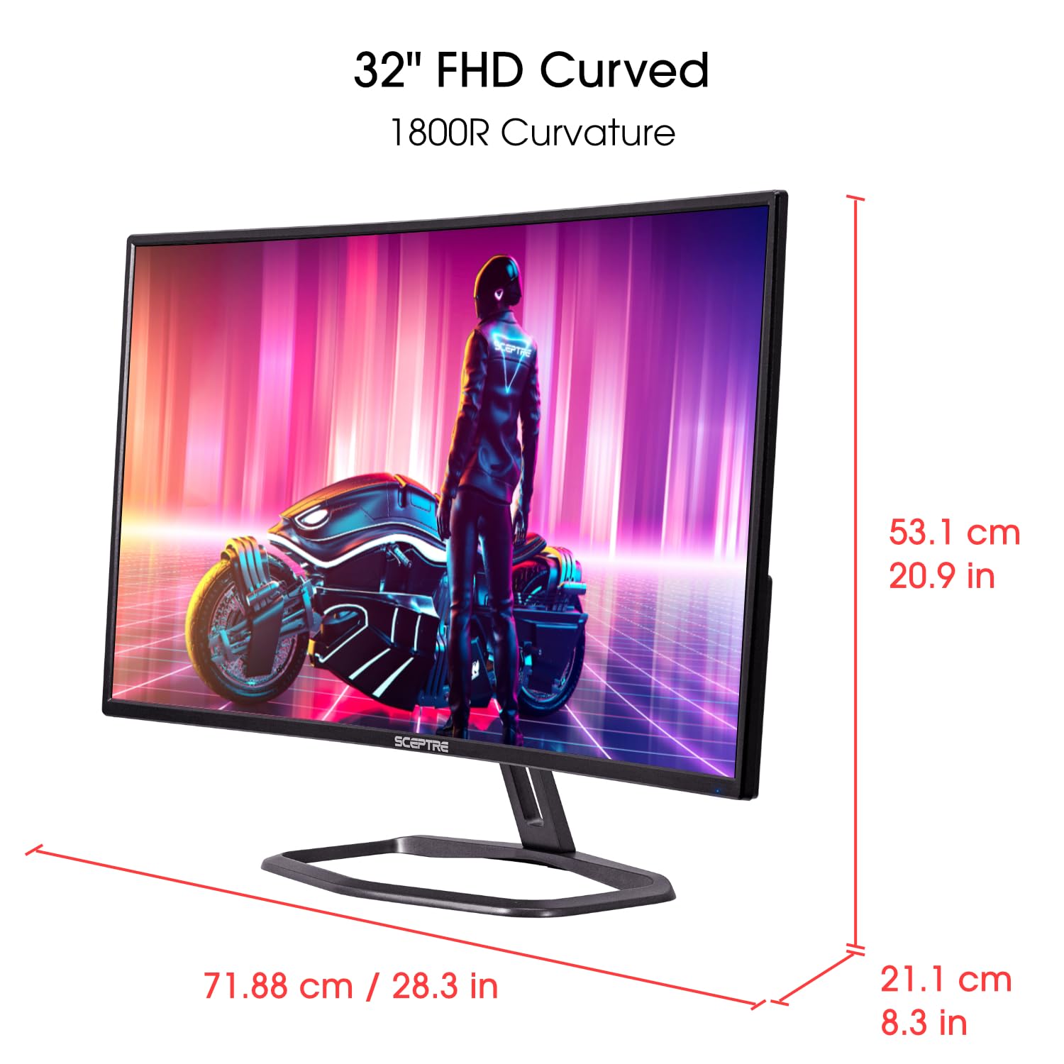 Sceptre 34-Inch Curved Ultrawide WQHD Monitor C345B-QUT168, 3440 x 1440, R1500, up to 165Hz, DisplayPort x2, 99% sRGB, 1ms, Picture by Picture, Machine Black, 2023: 32" Curved 240Hz