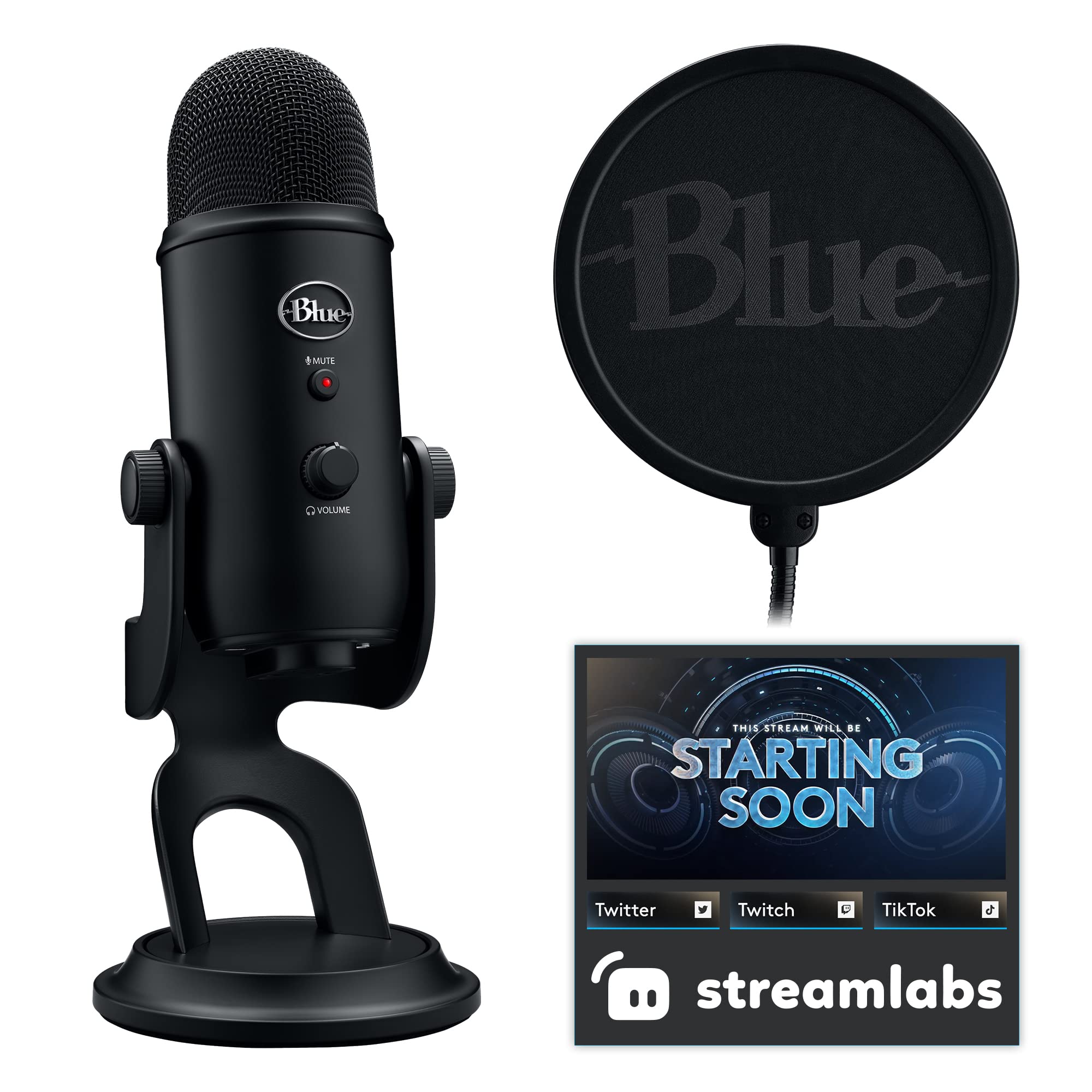 Logitech for Creators Blue Microphones Yeti USB Microphone (Blackout): Mic + Streaming Kit Blackout
